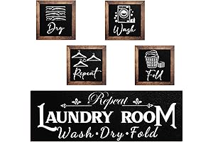 Set of 5 Laundry Room Decor: Farmhouse Laundry Room Wooden Sign Wash...