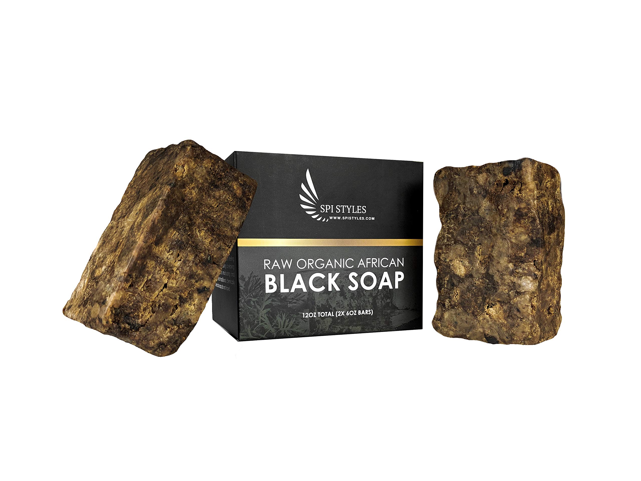 SPI Styles Raw Organic African Black Soap 100% Pure 12oz (2 X 6oz Bars)