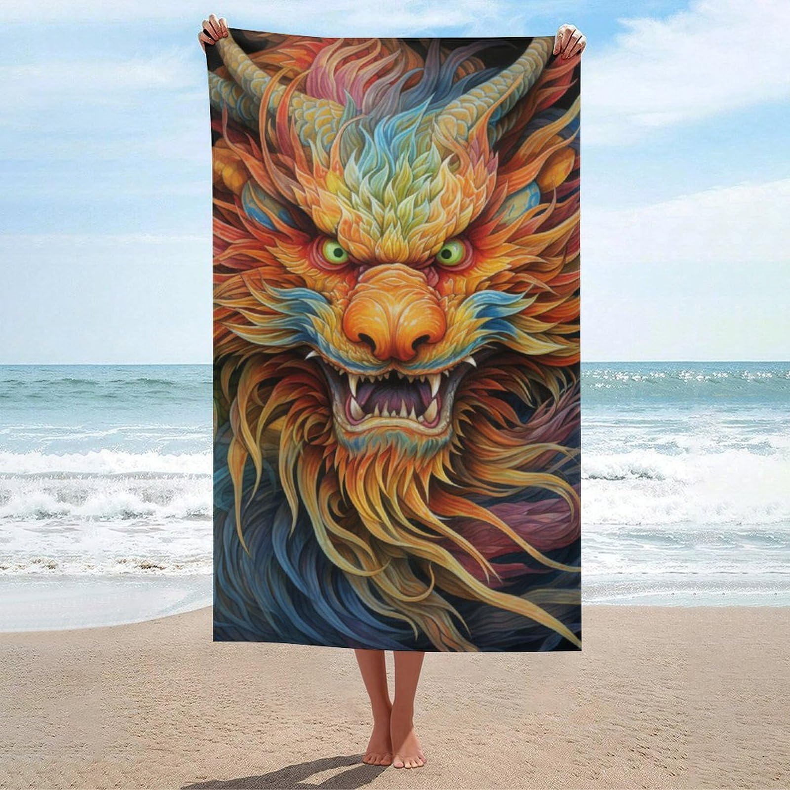 Serviette de plage légère dragon coloré 130x80 cm pour le sport