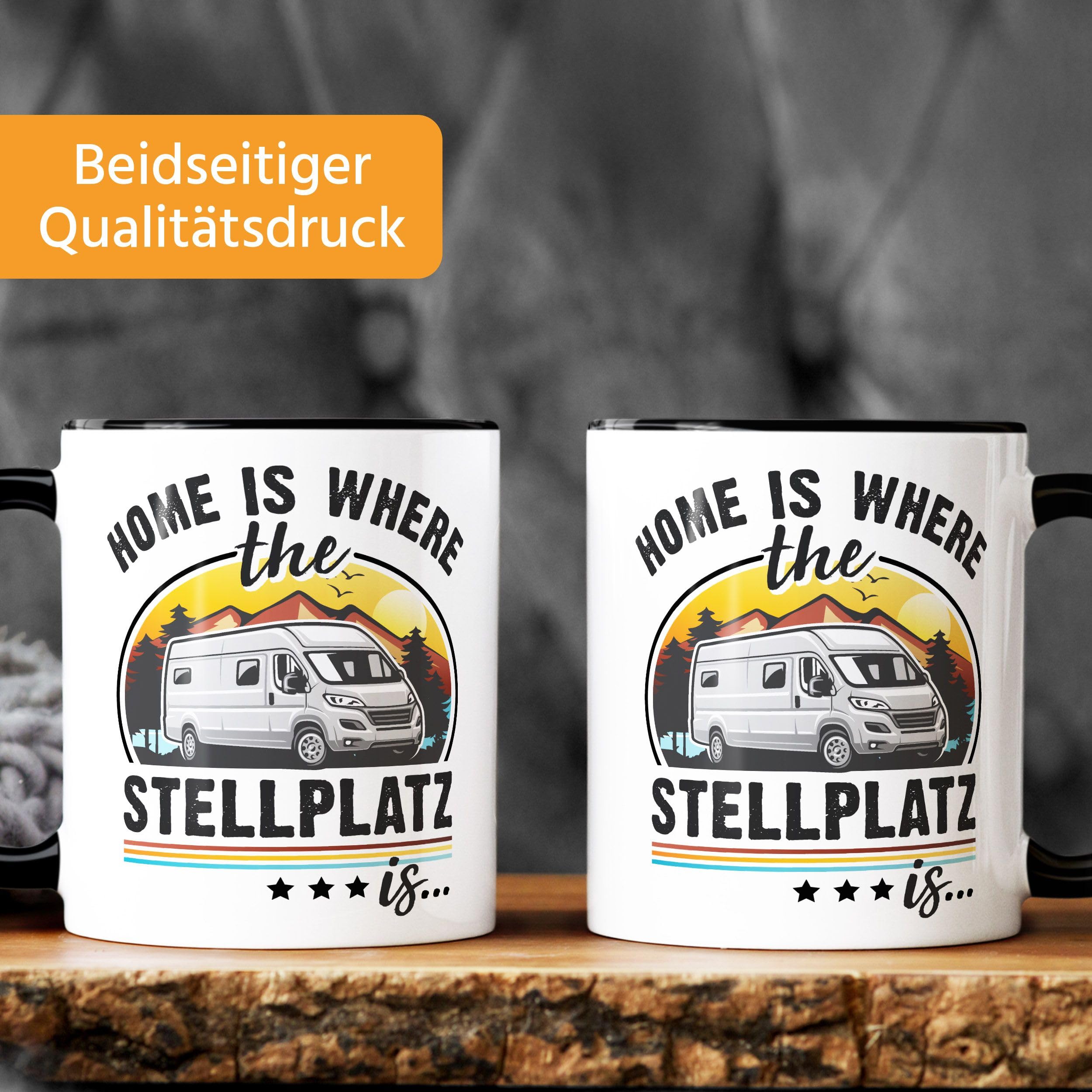 Moonworks Emaille-Tasse Mit Camping-Spruch: Home Is Where The Stellplatz Is - Perfekt Für Camper Und Wohnmobil-Fans