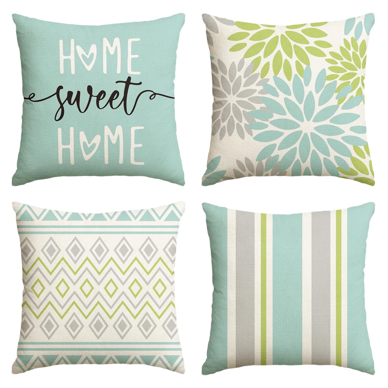 Artoid Mode Grün Dahlien Geometrisch Kissenbezüge 4er Set, 50x50 cm Frühling Zierkissenbezug Cushion Cover Couch Wohnzimmer Außenbereich Deko