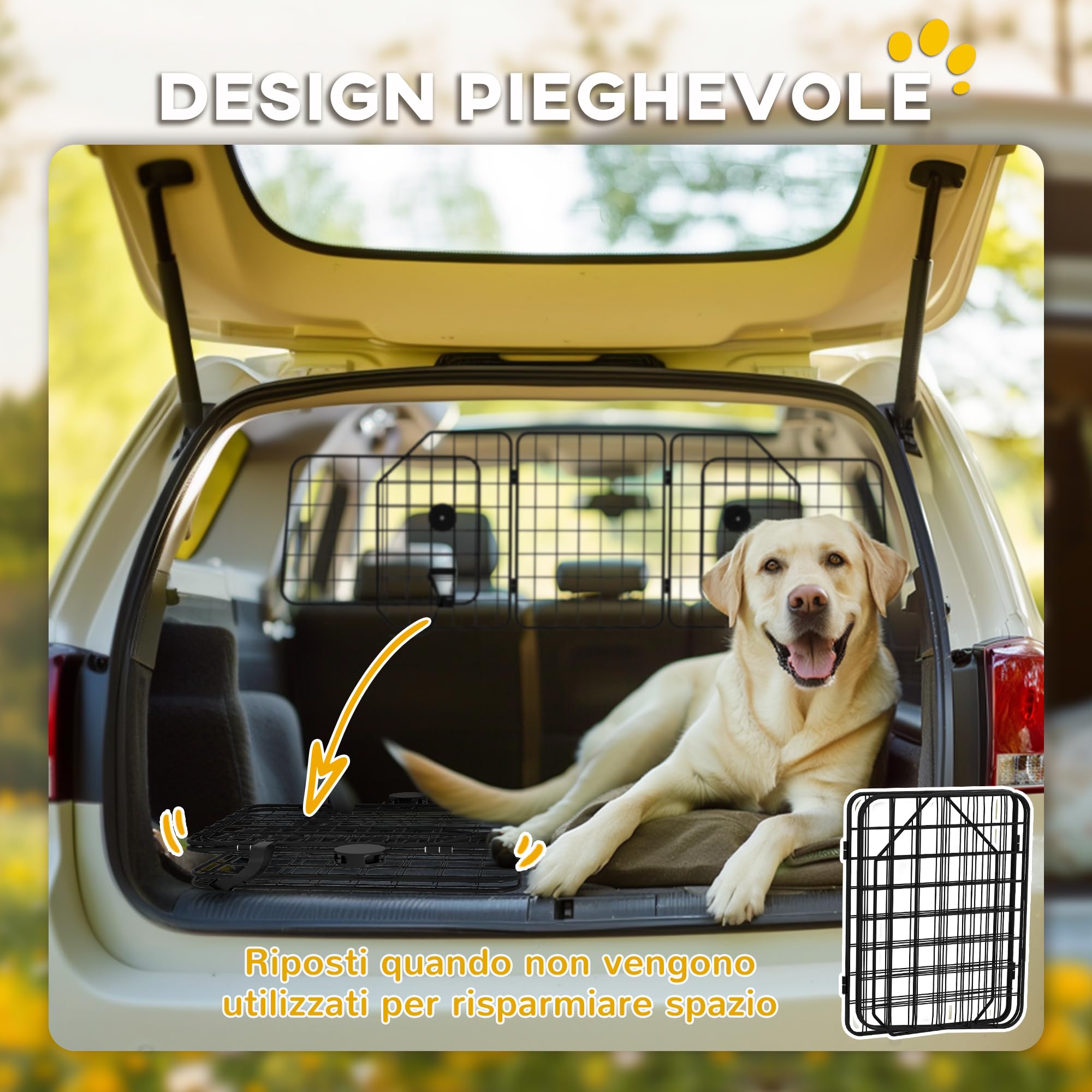 PawHut Griglia Divisoria Auto per Cani Universale, Barriera per Cani con Larghezza Regolabile e Pieghevole, 93-150x42cm, Nero