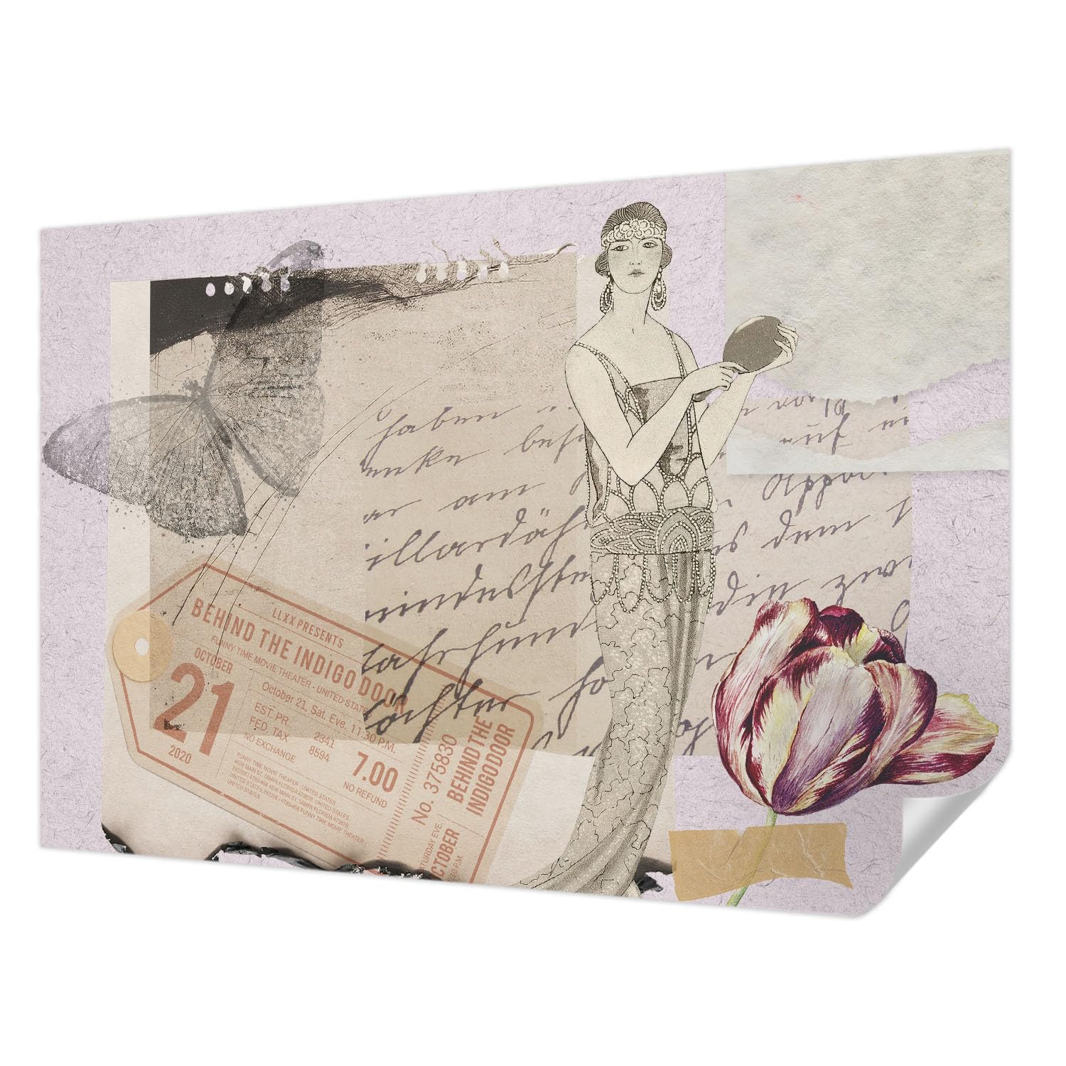 Papel Autocolante 152x104 cm Elegante Collage Nostálgico para Salón