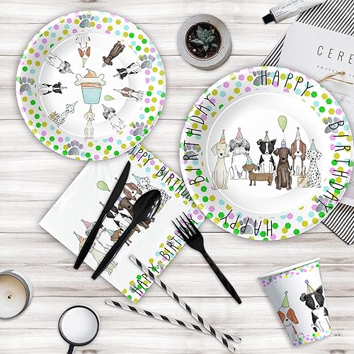 Miniatura 4 de Xigejob Suministros para fiesta de cumpleaños de cachorro, decoración de fiesta de cachorro, vajilla para cumpleaños, baby shower, plato de papel,