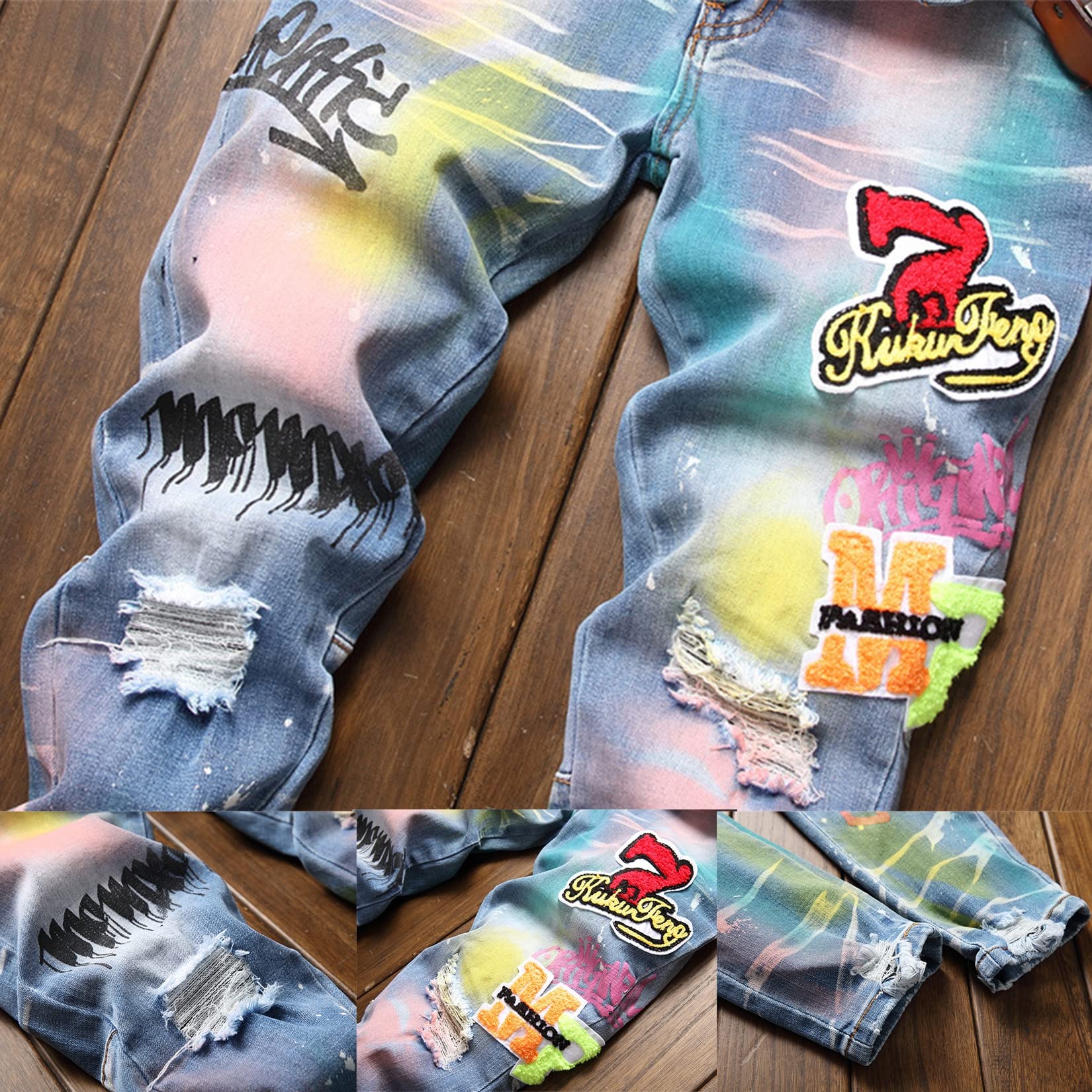 bajra ストレッチ デニム プリント パンツ 切り替え パンク Y2K Amazon.co.jp: メンズカラフルペイントプリントデニムジーンズ