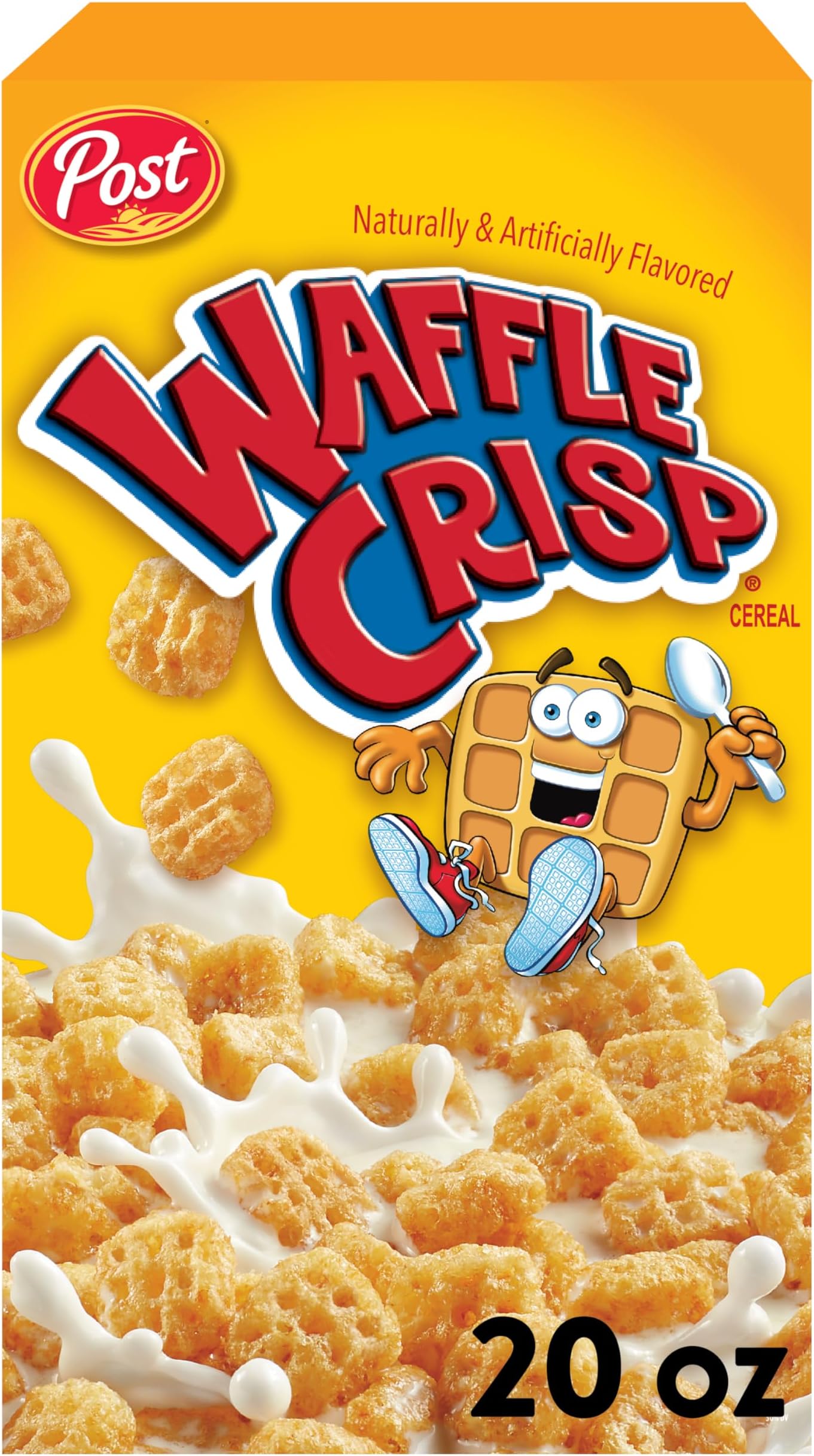Waffle Crisp Breakfast Cereal, Sweetened Waffle Shaped Cereal, 20 OZ Box