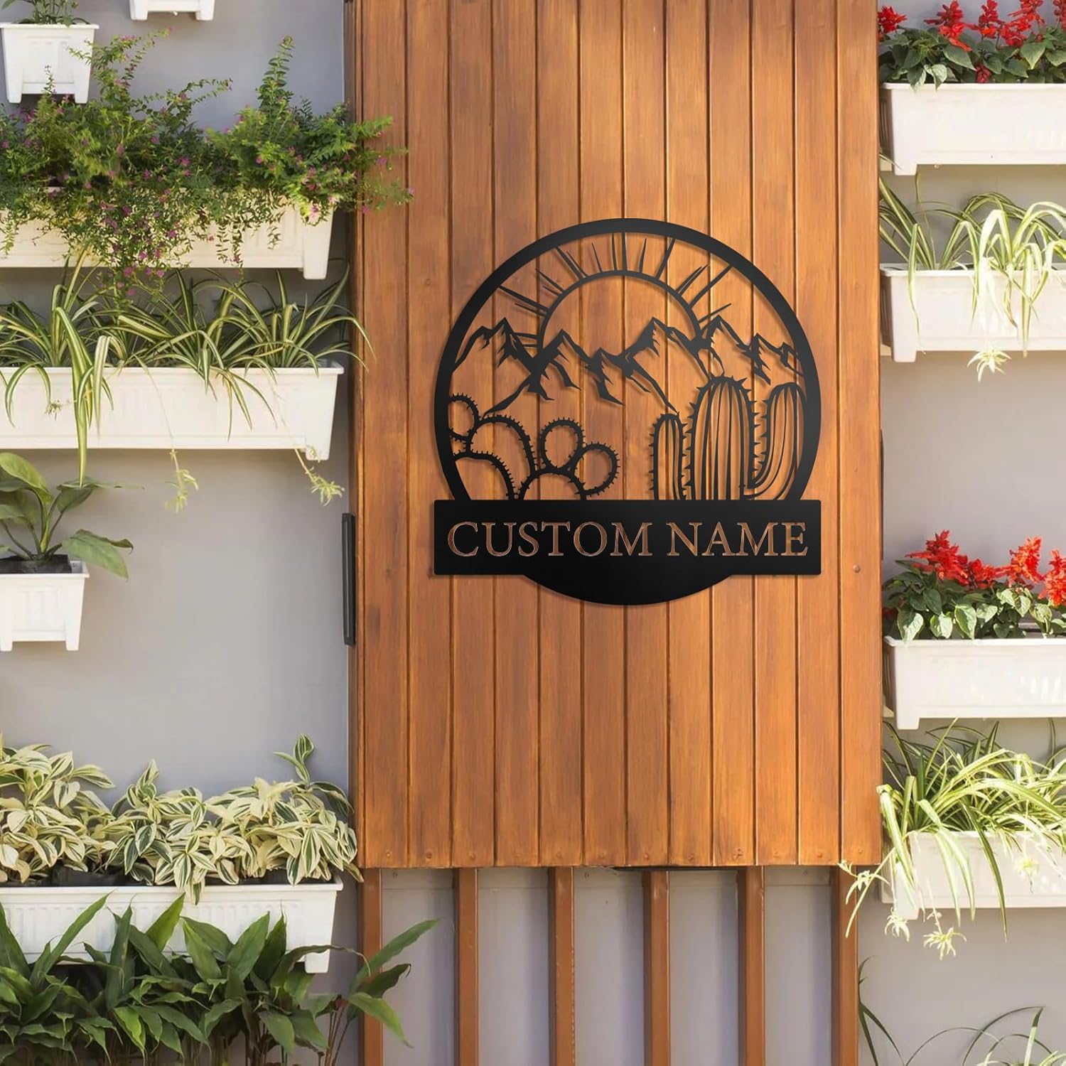 KAINSY Custom Cactus Metal Sign | Personalized Monogram Outdoor Metal Sign | Metal Family Name Sign | Cactus Lovers Gifts | Desert Wall Art | Western House Decor | Housewarming Gifts | Wedding Gifts