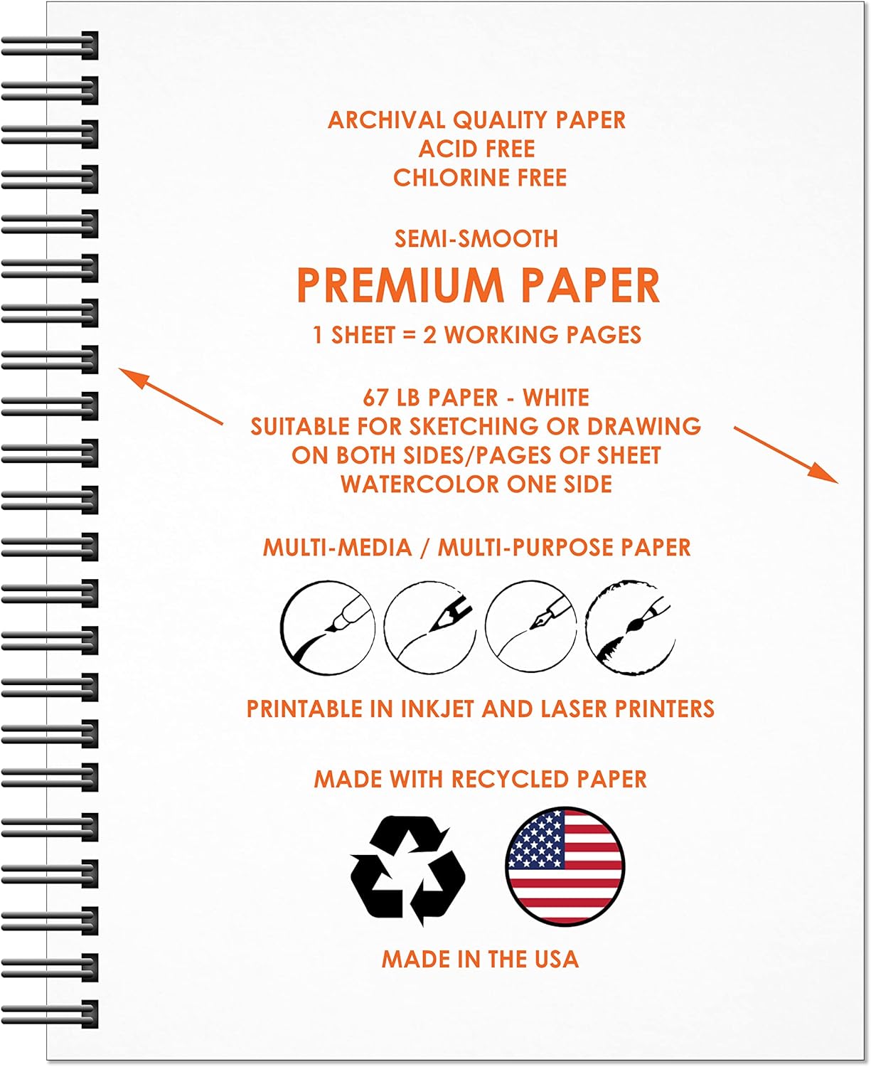 Design Ideation Create. Wire Bound Sketchbook. Left Spine. Multi-Media. (8.5" x 11") WB-50100-LS. (5 Book Value Pack)