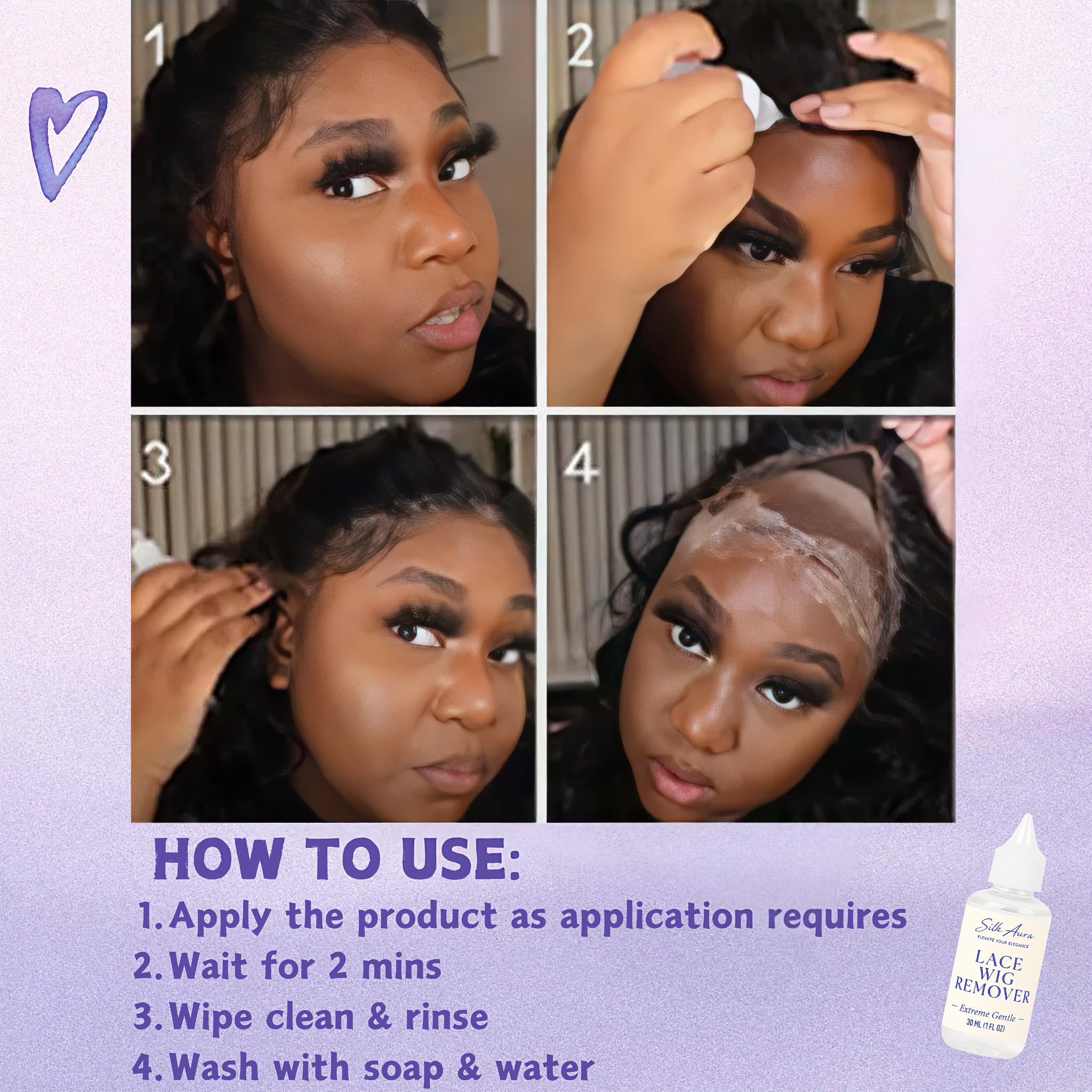 Silk Aura Lace Wig - Rimozione adesiva ad azione rapida per parrucche e pezzi di capelli, delicato sulla pelle, non grassa, facile da risciacquare, 30 ml