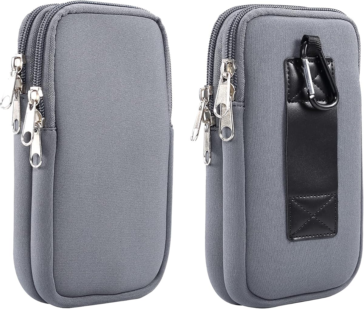 Funda universal de neopreno de doble capa para teléfono celular, funda con cremallera para cinturón para iPhone 17 16 15 14 13 12 11 Pro Max Samsung Galaxy A17 16 S26 Ultra Google Pixel 10 Pro XL OnePlus 15 (gris)
