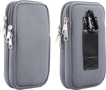 Dual Layer Universal Neoprene Cell Phone Sleeve, Zip Wallet Belt Loop Holster for iPhone 17 16 15 14 13 12 11 Pro Max Samsung Galaxy A17 16 S26 Ultra Google Pixel 10 Pro XL OnePlus 15 Gray