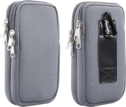 QBYVQQN Mobile Phone Belt Clip Pouch Mens, Cell Phone Waist Bag for Men, Universal Zipper Smartphone Holster with Belt Loop Carabiner Carrying Case Fanny Pack Phone Belt Holder Card Slot Purse Wallet