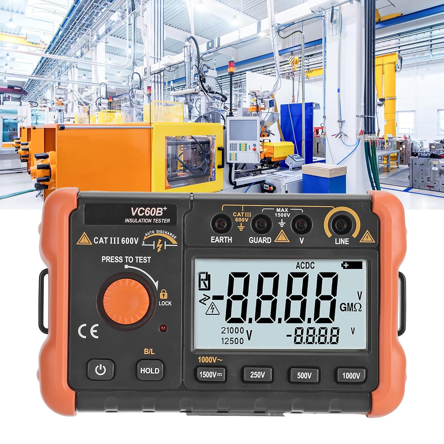 Insulation Tester, Megohmmeter Digital 1000V with LCD Display, Shoulder Strap, for Generators, Motors, Power, Wiring, Control Cables