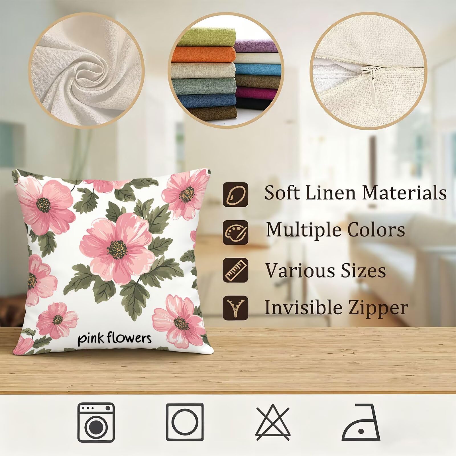 Rosa Funda Cojin 60x60 Flor Funda Almohada 60x60 Cojines Sofa Súper Suave Fundas Cojines Decorativos Fundas Almohadas 4 Piezas Almohada Cervicales y Cuello, para Hogar Cama Salon Decoracion E - 865