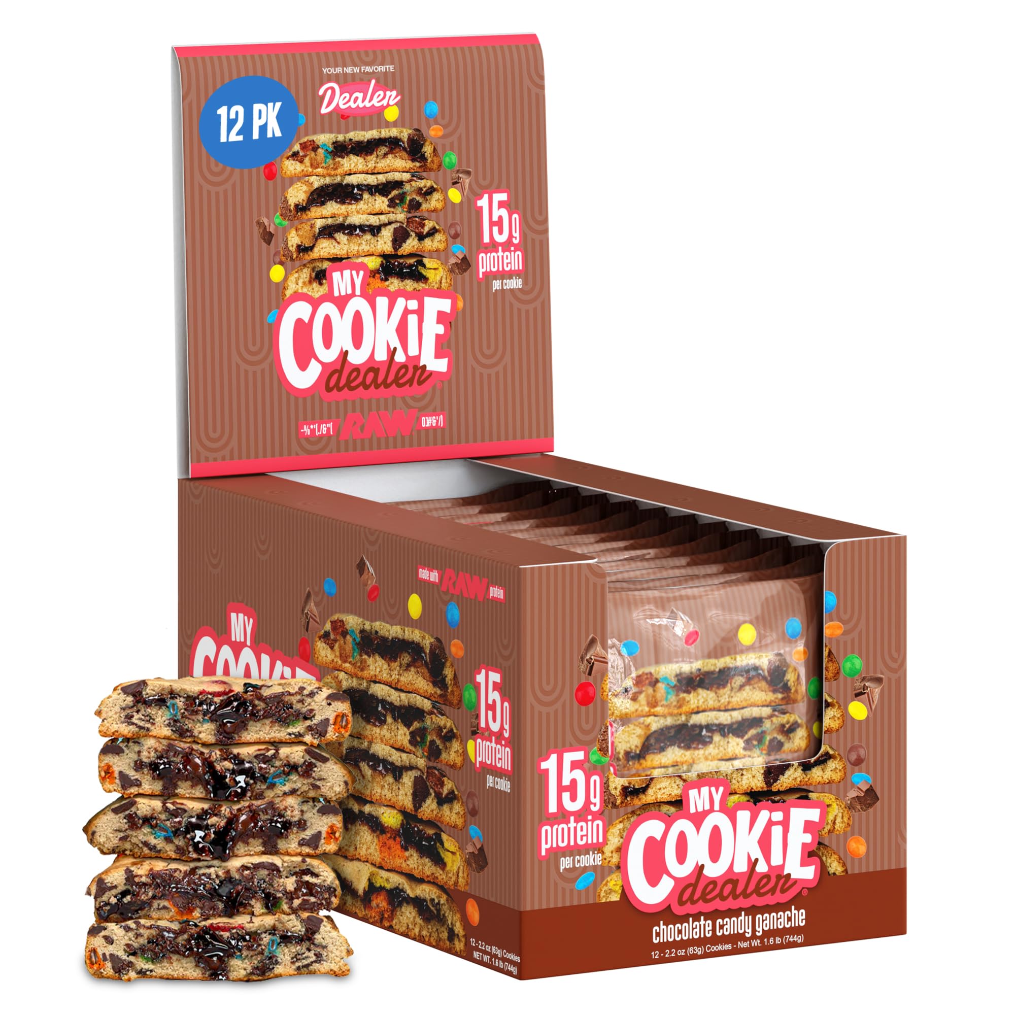 My Cookie Dealer Protein Cookies, Chocolate Candy Ganache (2.2oz, Pack of 12) - 15g Protein per Cookie - Individually Wrapped Workout Snacks for On-The-Go Travel