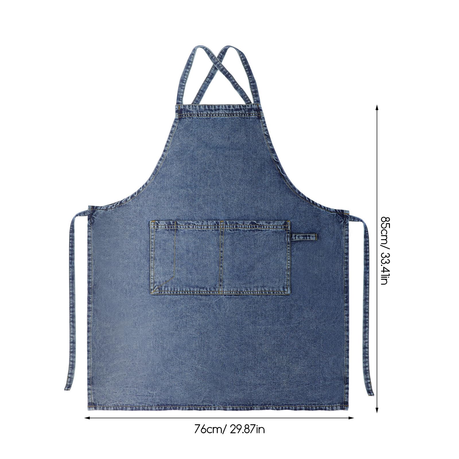 Delantal de Mezclilla Grueso Unisex Bolsillos, Tamaño Único, Reutilizable para Cocina, Barbacoa y Jardinería, Diseño Cruzado Espalda para Trabajo y Camping
