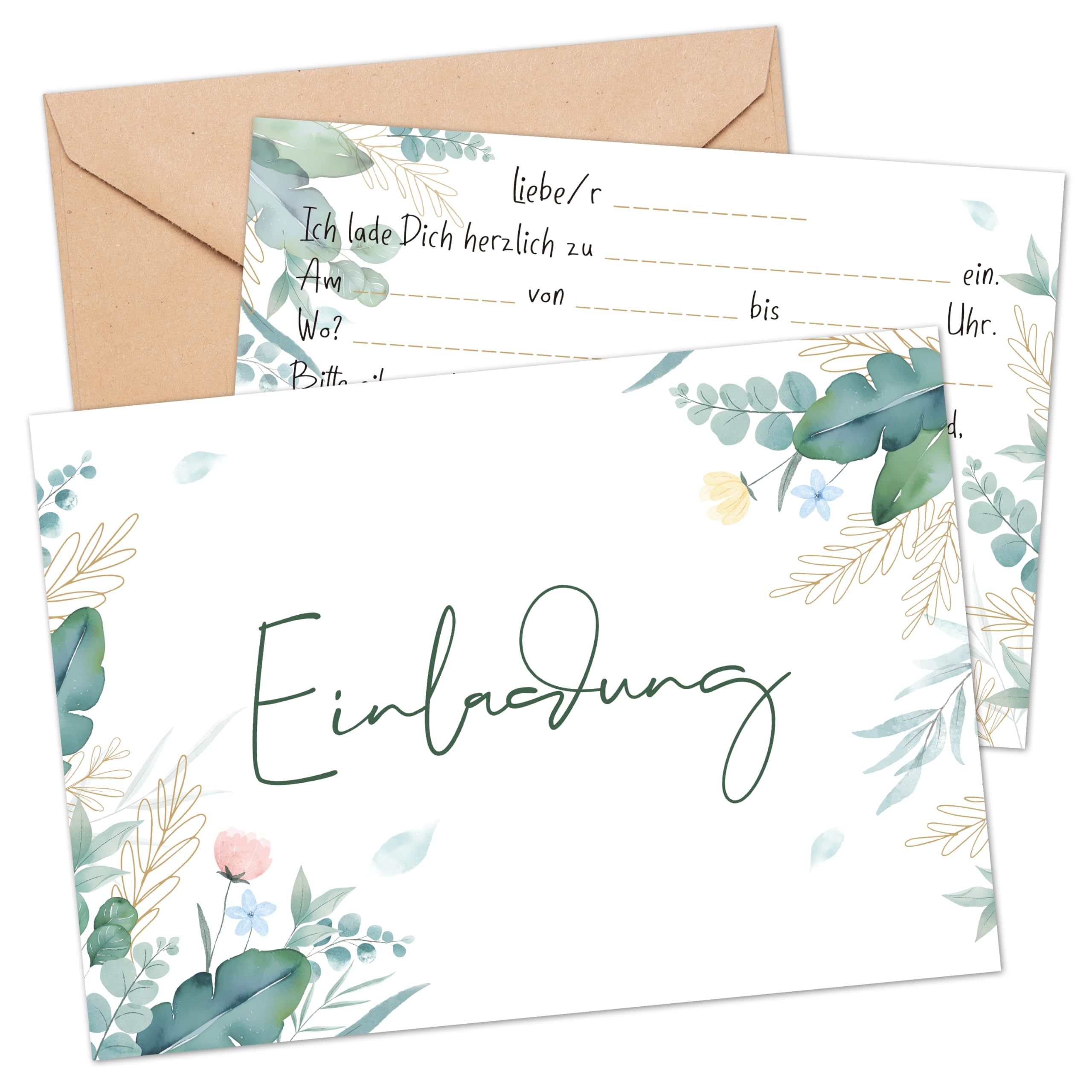 BIROYAL 13 Einladungskarten Hochzeit mit Umschlagen - Einladungskarten Geburtstag - Hochzeit Einladung im Elegantes handgezeichnetes Aquarell-Floraldesign - Perfekte Partyeinladung für Party, Taufe