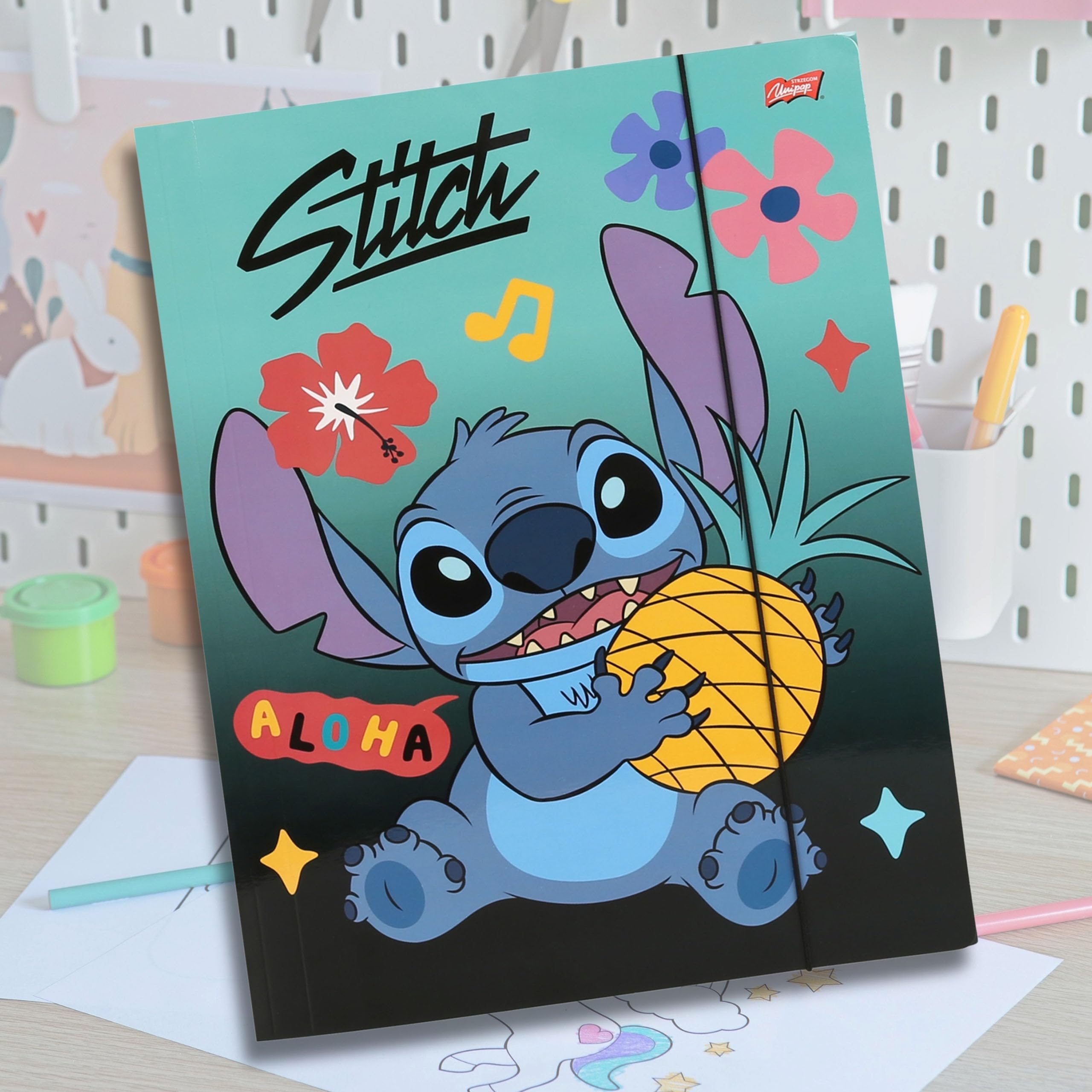 DISNEY Stitch Teczka z gumką, dla dzieci, teczka szkolna, kolorowa A4 (Zielony)