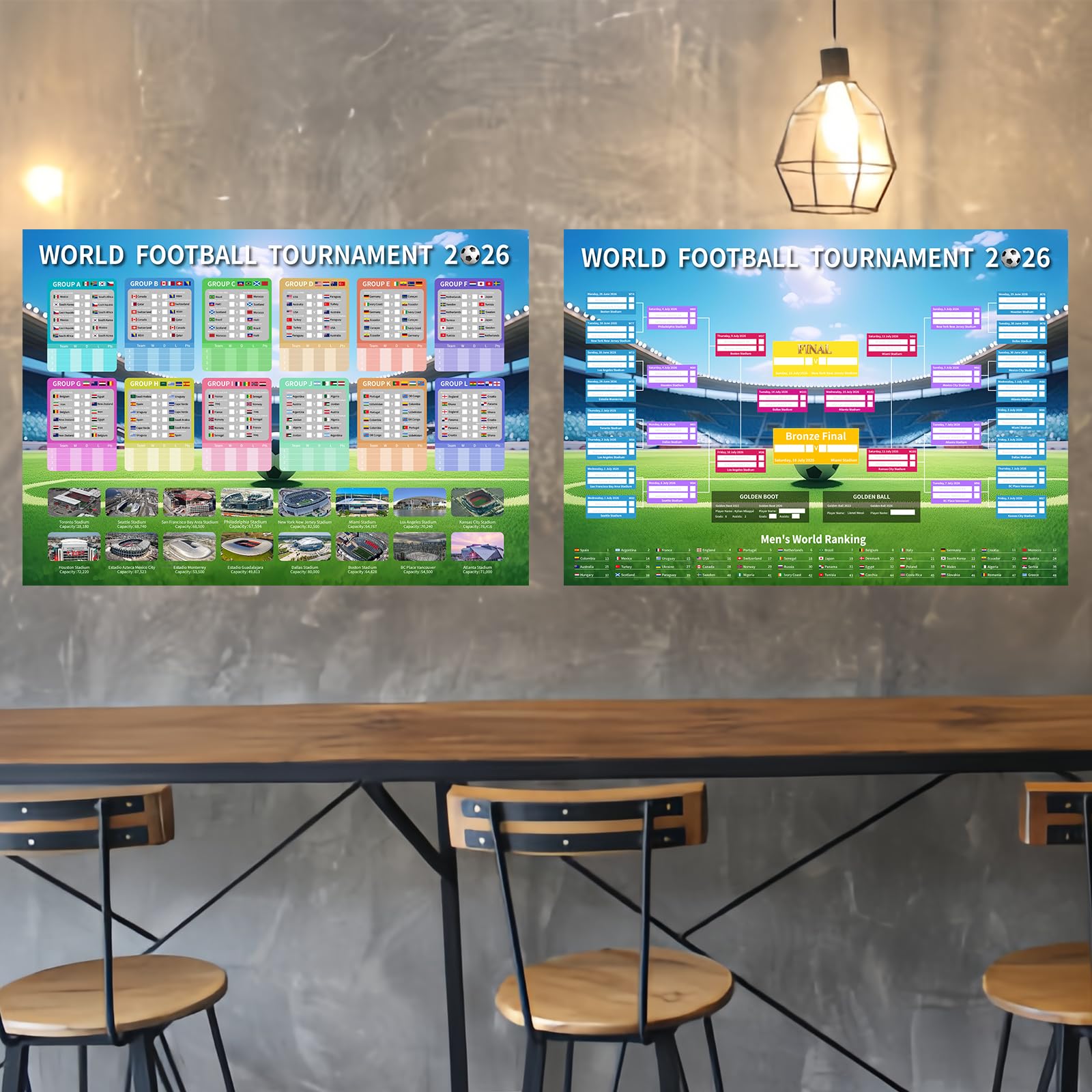 Tabellone da parete Mondiali calcio 2026 poster programma A2 60x42cm 23.6x16.5 pollici decorazioni feste regali