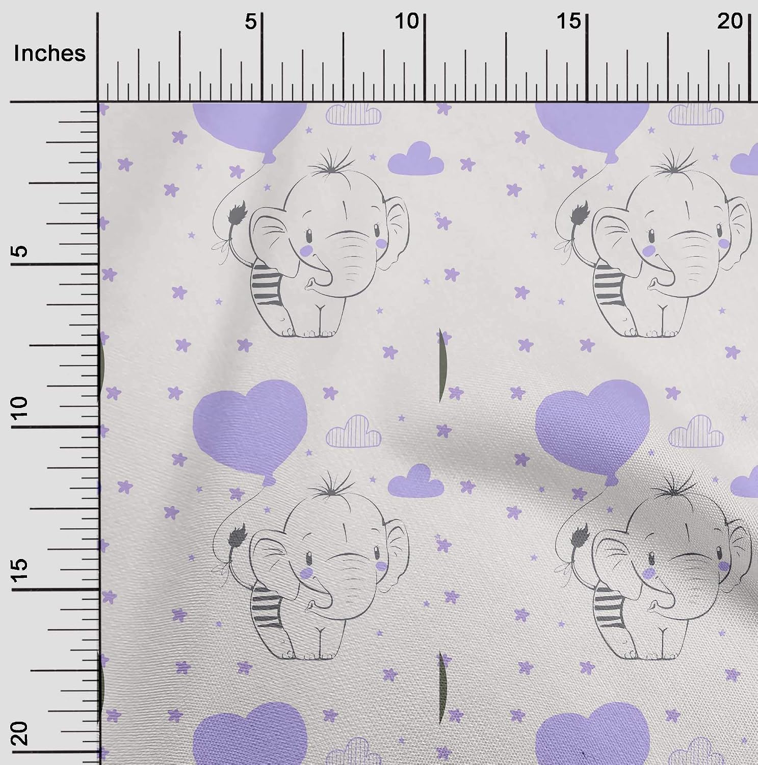 oneOone Cotton Flex Medium Purple Fabric Star,Balloon & Baby Elephant Kids Quilting Supplies Print Sewing Fabric By The Yard 40 Inch Wide