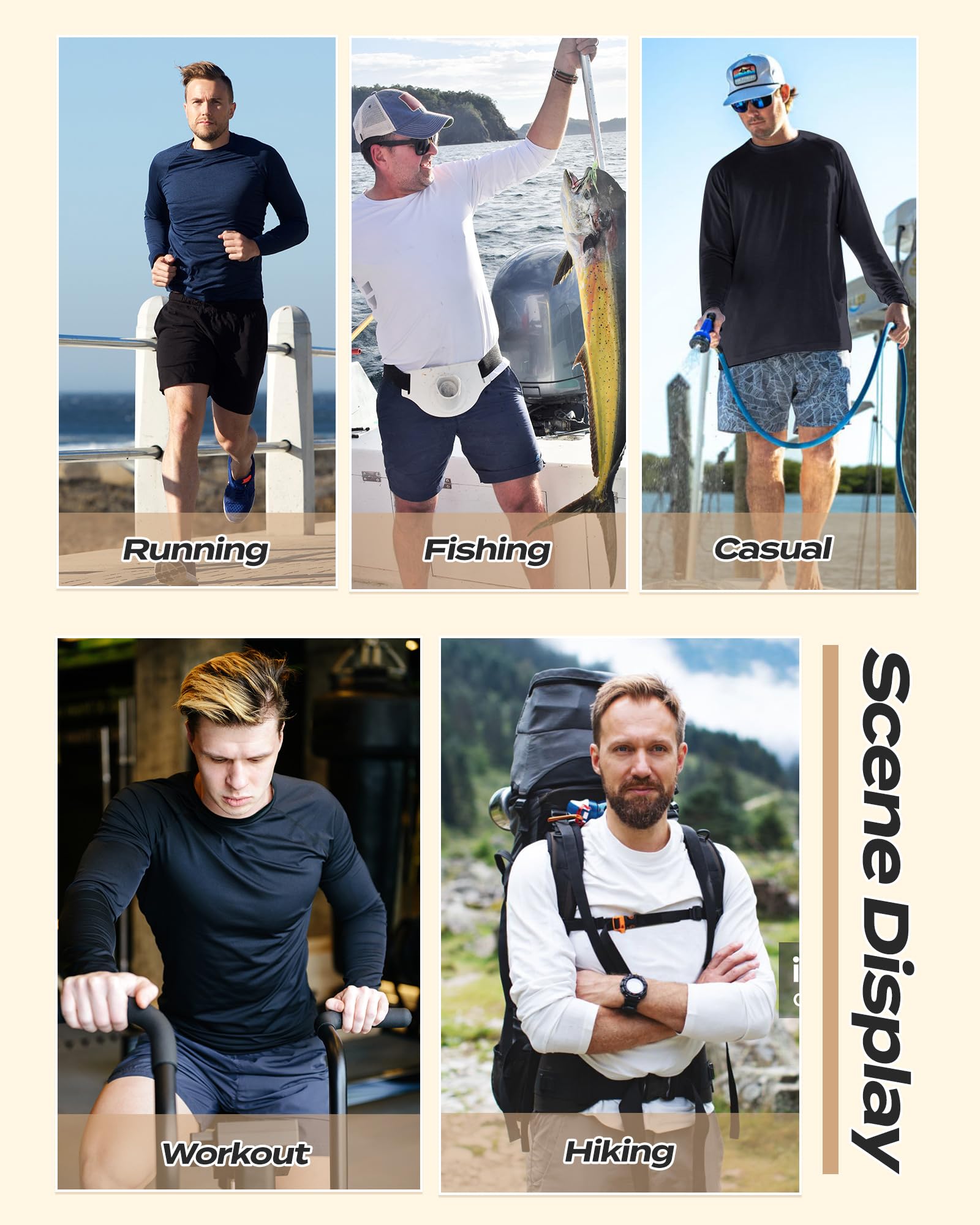Camisas de manga larga para hombre, secado rápido, absorbe la humedad, protección solar UV UPF para pesca, entrenamiento, natación