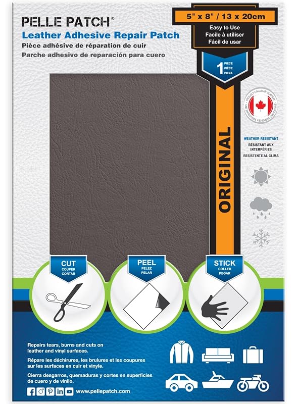 Adesivo para Reparo de Couro e Vinil Pelle Patch Marrom-Cinza 12,7 x 20,3 cm, 1 unidade