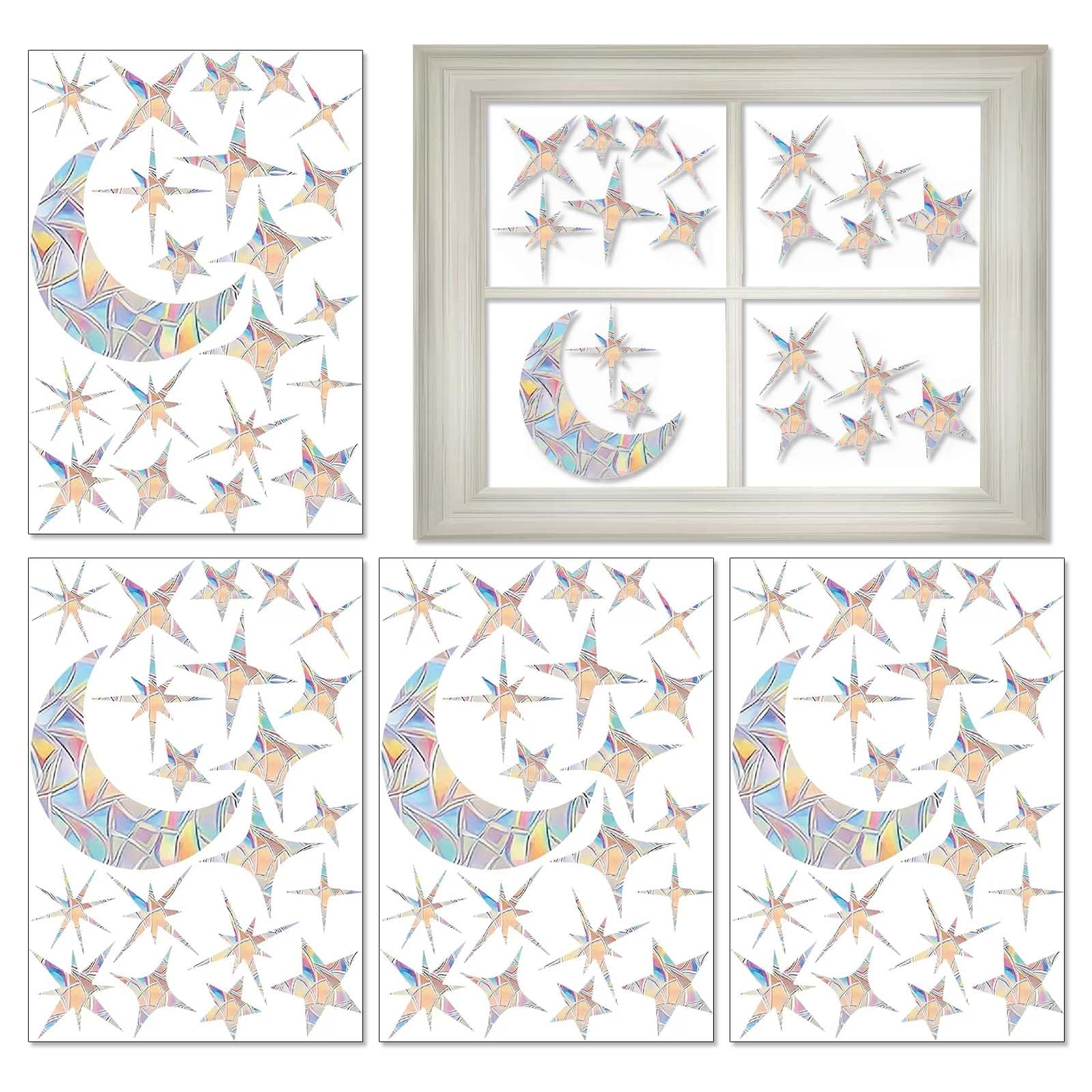 Pmelcxd Black Rainbow Window Film,Rainbow Window Clings Moon Stars,Transformative Window Decals Rainbow Maker Anti-Collision Window Stickers– Static Cling Stickers For Enhanced Aesthetics[4*Star-Shaped Moon]
