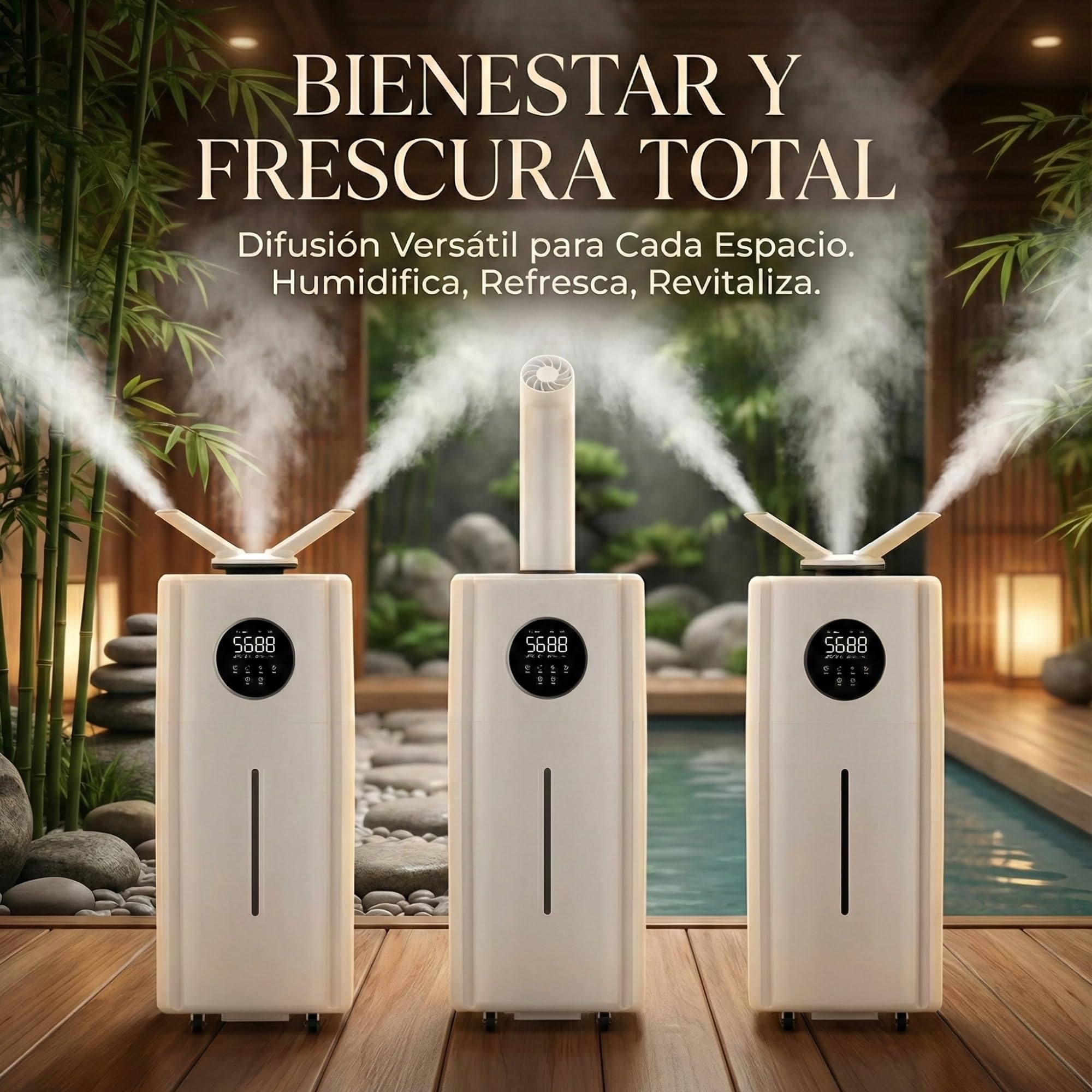 LUMS Humidificador industrial 21L 1000 ft² ultrasónico niebla fría doble boquilla 360° control de humedad