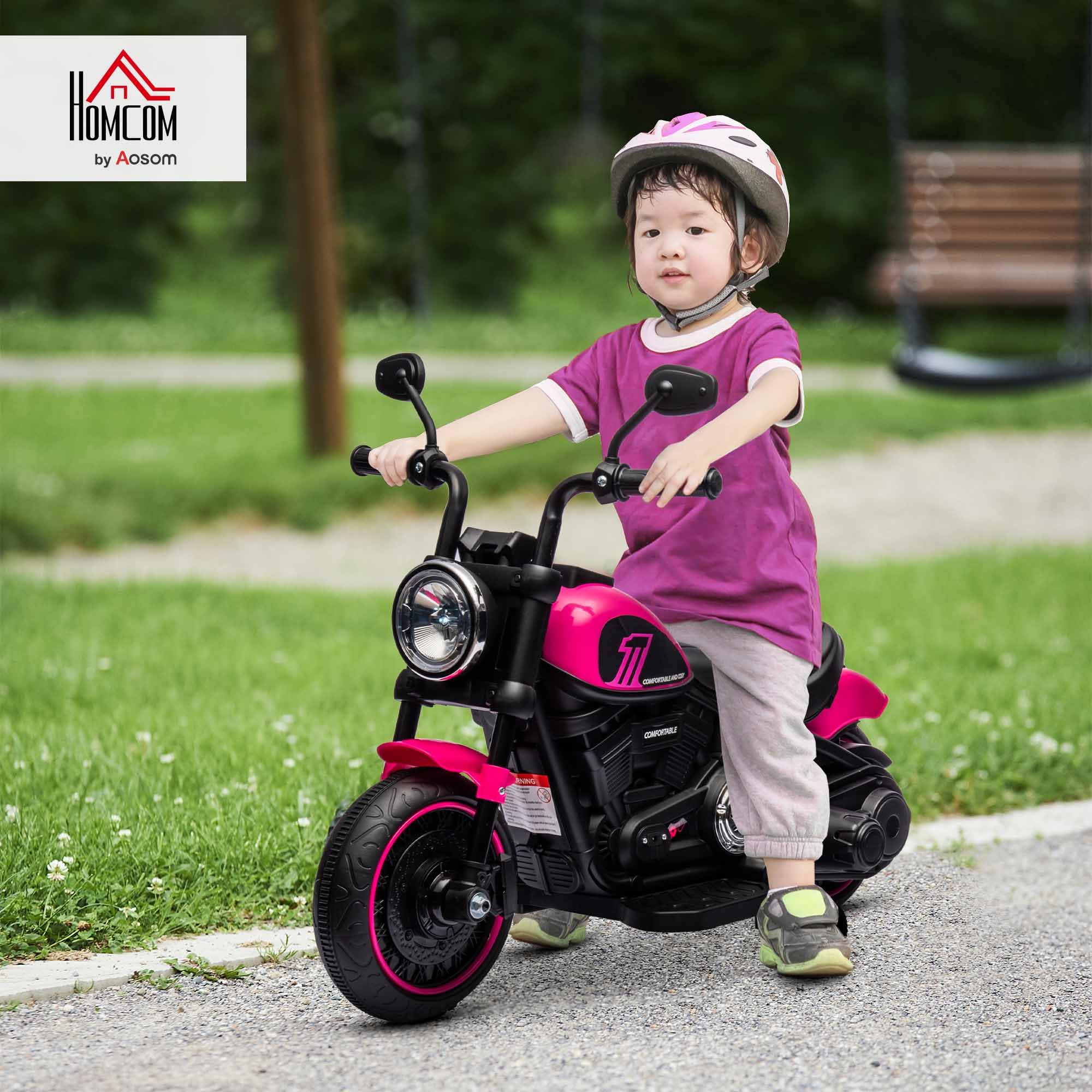 HOMCOM Voiture électrique pour Enfants 6V 3 km/h avec Phare LED Charge Max. 25 kg 2 Roues d'entraînement Rose