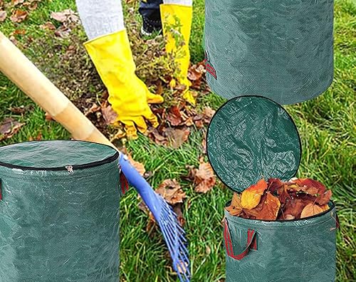 Miniatura 9 de Bolsas de basura reutilizables de 32 galones para jardín, césped, piscina, jardín, hojas de jardín, bolsa tejida con tapa y asa, paquete de 3