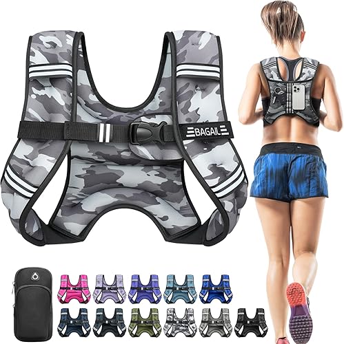 Miniatura 29 de BAGAIL Chaleco con peso de 5, 8, 10, 12, 15, 20, 25, 30 lbs, para caminar y perder peso, reflectante, con bolsa para teléfono, para mujeres