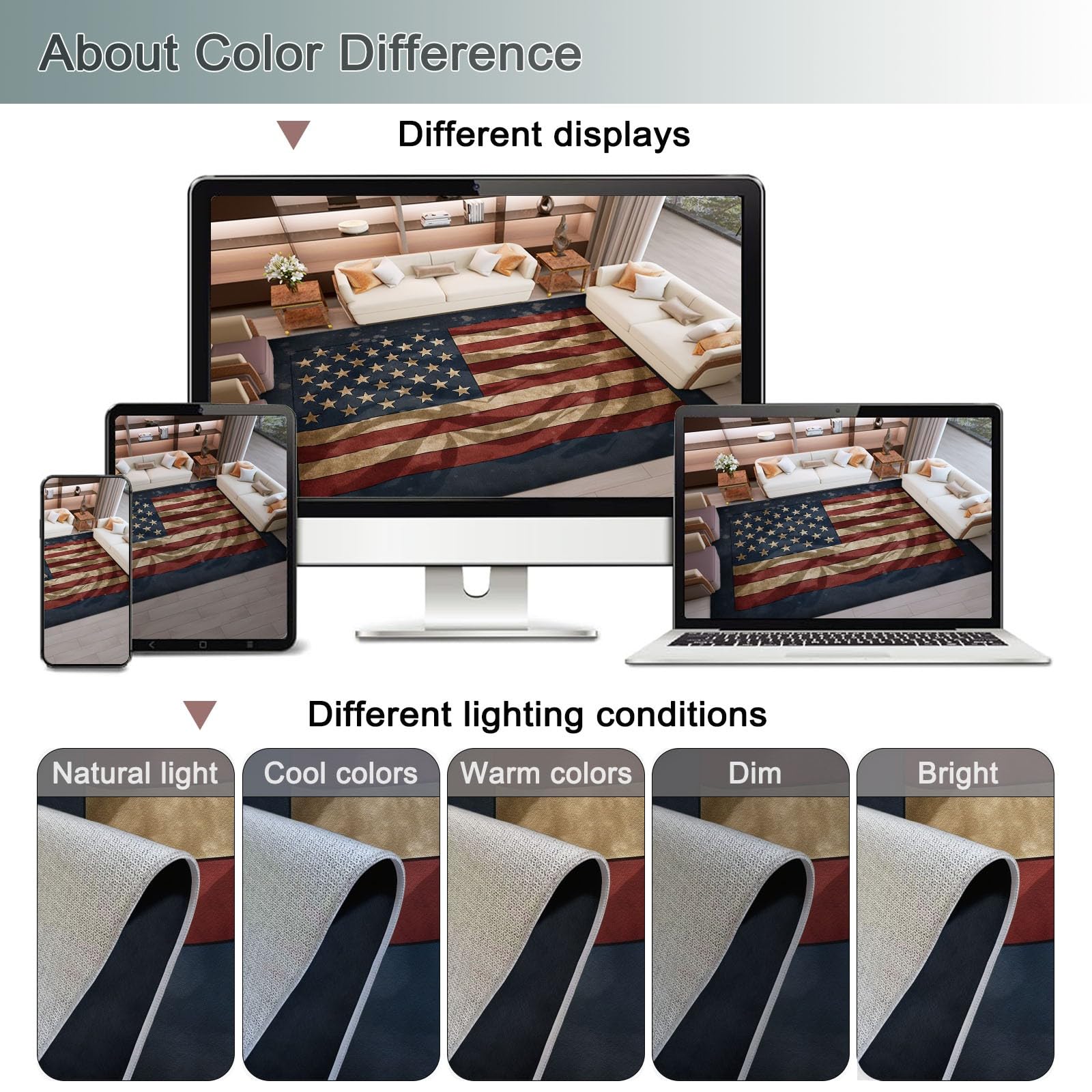 Generico Tappeto floreale 160 x 230 cm, Lavabile Comoda Resistente Tappeto con Retrò Bandiera Americana motivo - Grigio Scuro Tappeti a pelo basso per camera da letto soggiorno corridoio