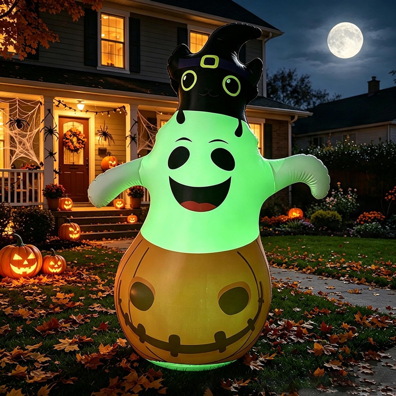 Hinchables de Halloween Hinchables Tumbler de Calabaza y Fantasma para | Decoración de Jardín para Halloween con Luces y Mando a Distancia Para Balcón Puerta Jardín Festivo