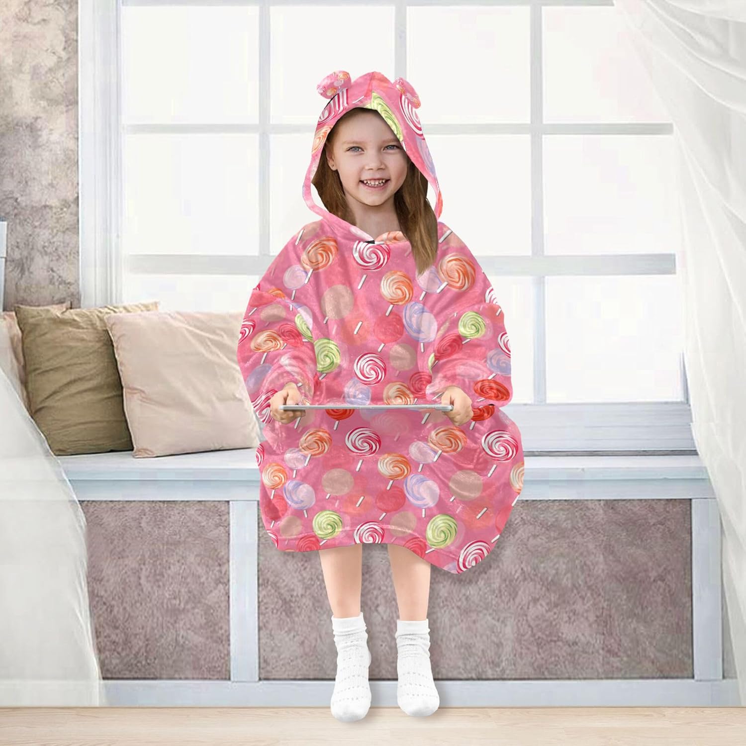 Lollipop Sugar Kids Wearable Blanket Hoodie with Pocket and Sleeves for Toddlers, Cute Hoodies Girls Boys B0403729
