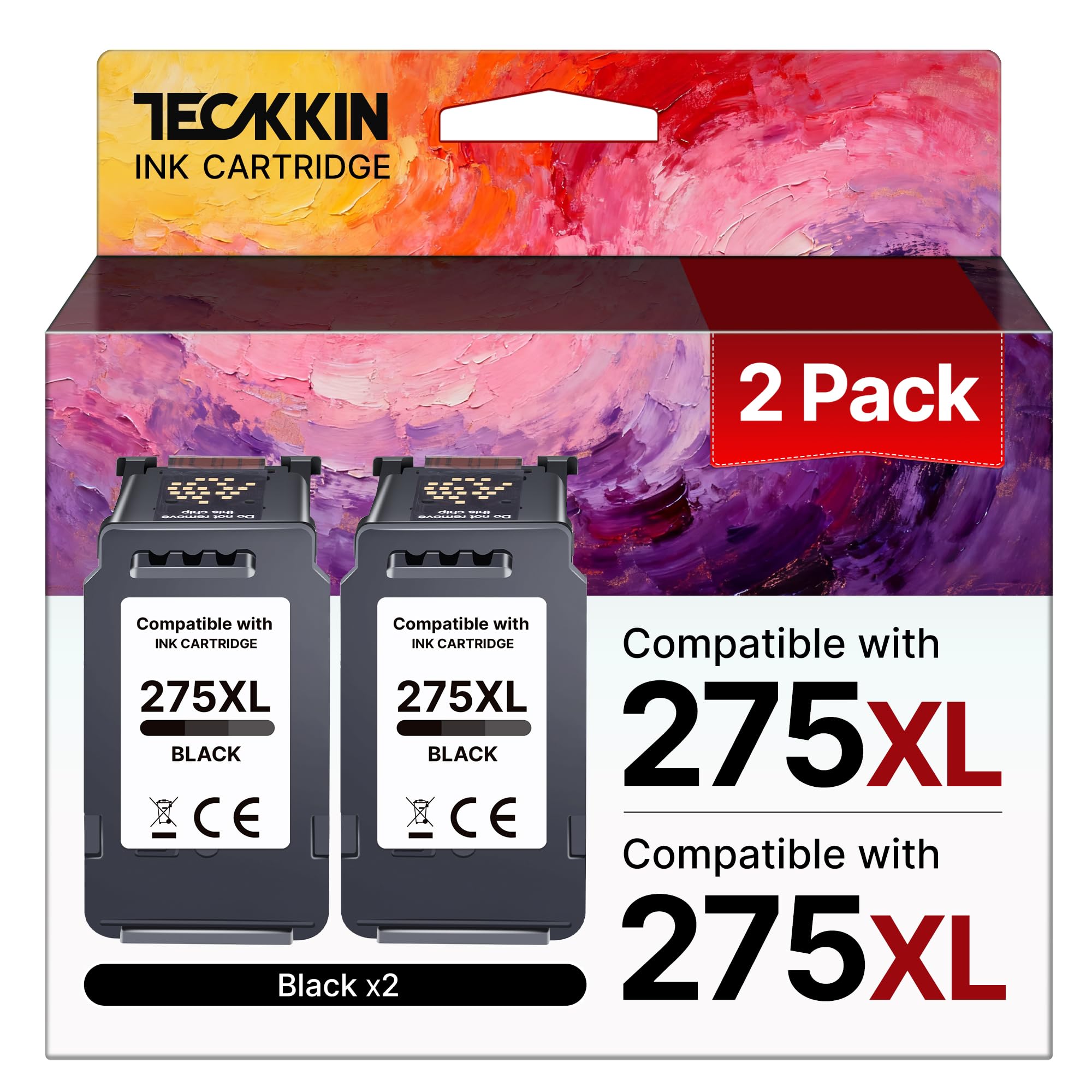 PG-275XL Black Ink Cartridge 275XL High Capacity TECKKIN for Canon PG-275 Black Ink Cartridge Compatible to Canon PIXMA TR4720 TS3522 TR4700 TS3722 TS3500 TS3520 TS3720 TR4722 (2 Black)