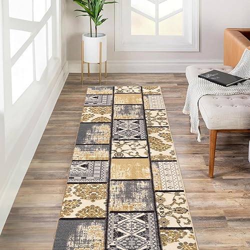 Miniatura 43 de Kapaqua Custom Size Grey Bohemian Kilim Rubber Backed Non-Slip Hallway Stair Runner Rug Carpet 31 inch Wide Choose Your Length 31in X 12ft