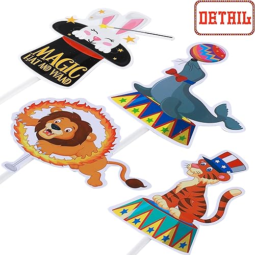 Miniatura 6 de Decoración para cupcakes de circo, 36 piezas, decoración de fiesta de carnaval, para tartas y cupcakes para fiesta de cumpleaños temática de circo y