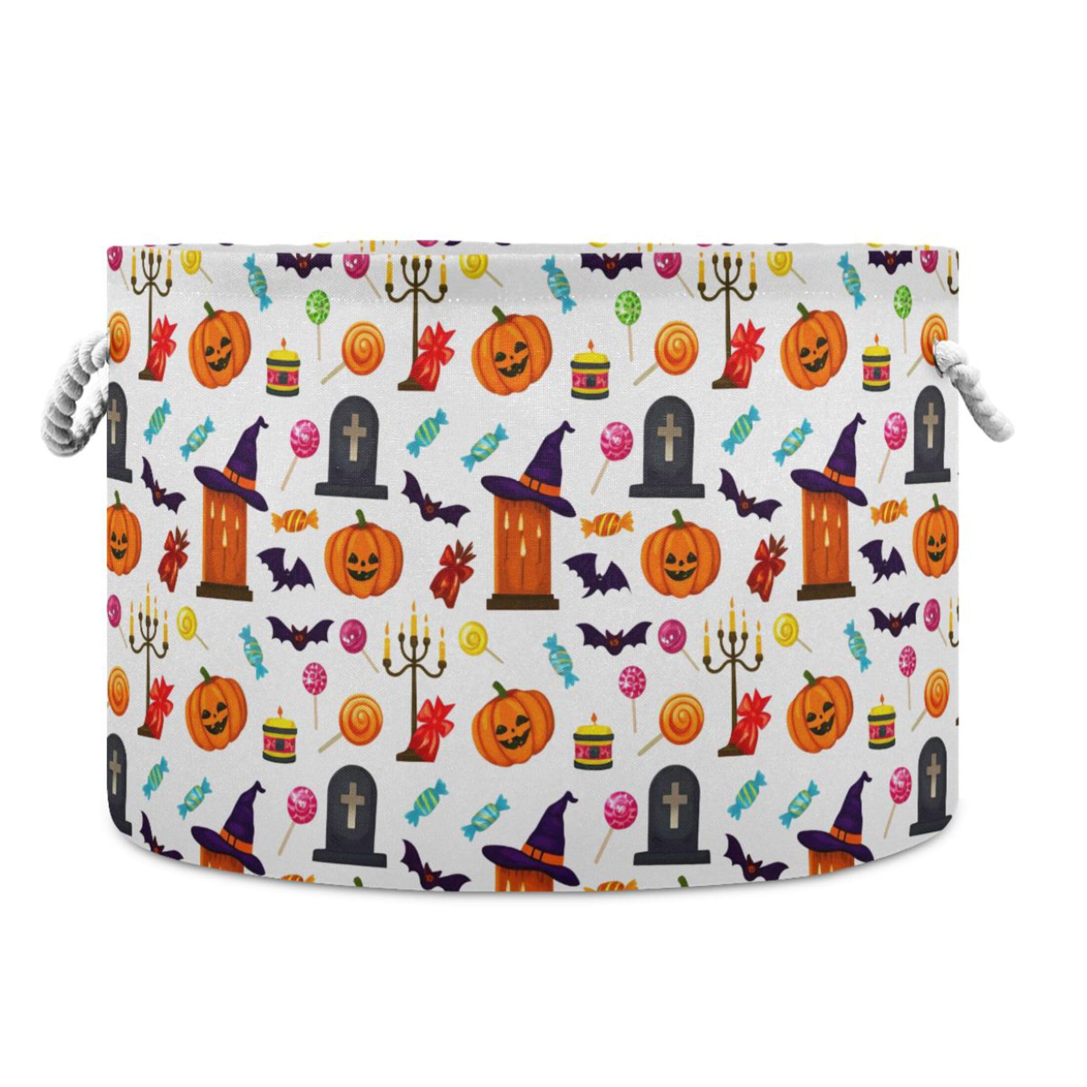 Sevdomey Halloween Cotton Rope Storage Basket with Handles, Large Decorative Closet Shelf Basket for Nursery Playroom Classroom Organization