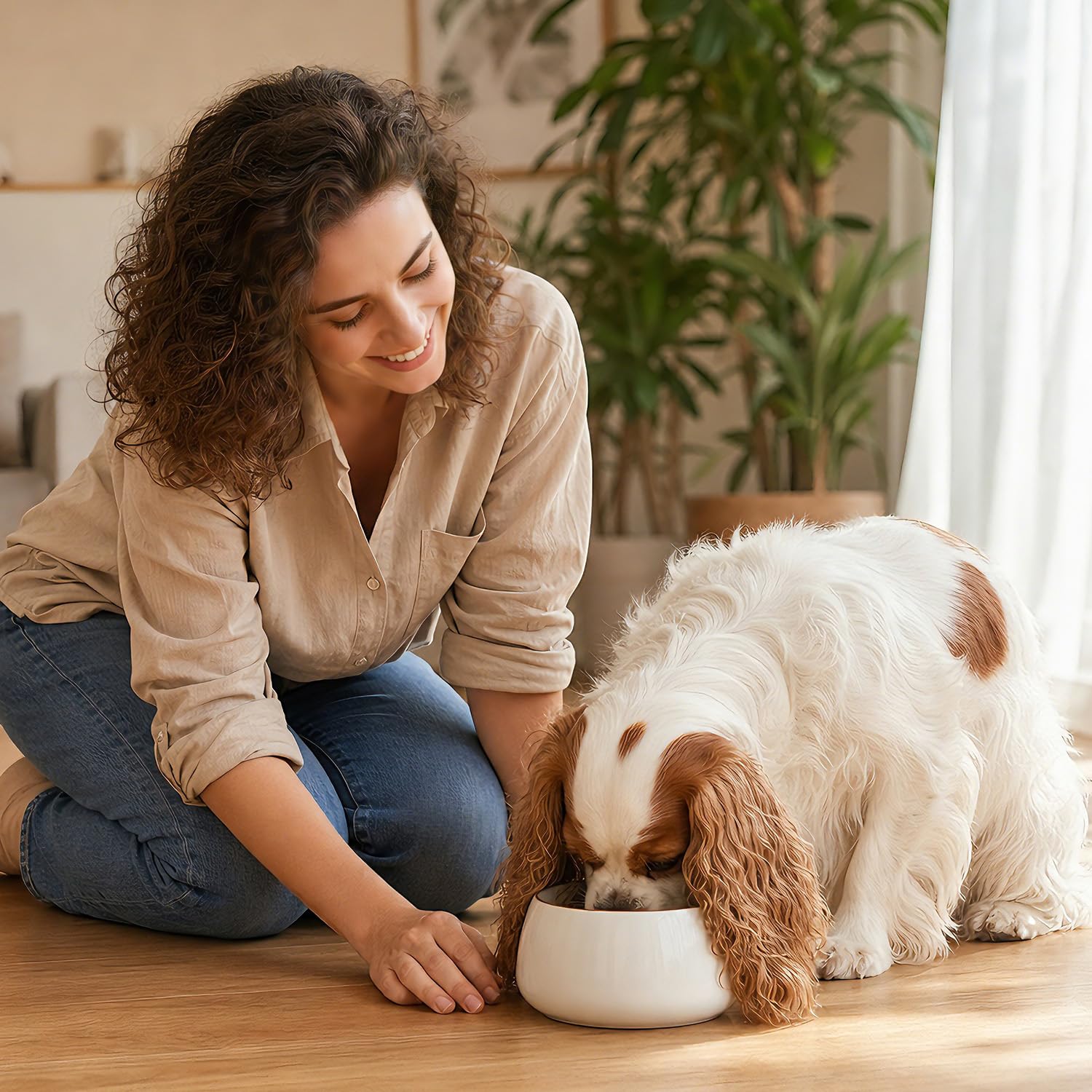 2 Stück 1050 ml Langohr-Hundenapf, Keramik-Wassernäpfe für Spaniel Cocker