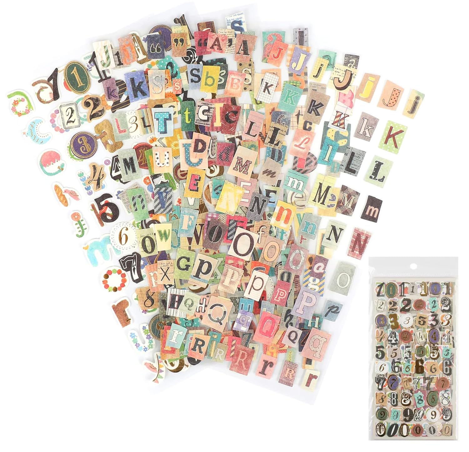 Dmopipp 347Pcs Vintage Stickers 6 Sheets Stickers For Scrapbook Graffiti Cute Vintage Letters And Numbers Scrapbooking Supplies For Diary Diy Album