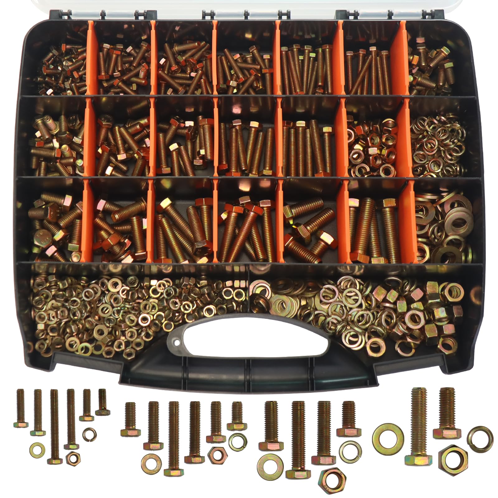 918PCS Nuts and Bolts Assortment Kit, Metric Bolt Assortment M6 M8 M10 M12 (16-50mm), Grade 8.8, Yellow Zinc Plated, Corrosion Resistant, Metric Bolt and Nut Assortment Kit - 18 Sizes