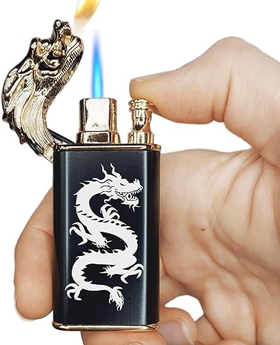 Miniatura 9 de Encendedor de dragón con doble llama recargable de chorro de butano, soplete de gas a prueba de viento (butano no incluido) (estilo 9 - Bitcoin)