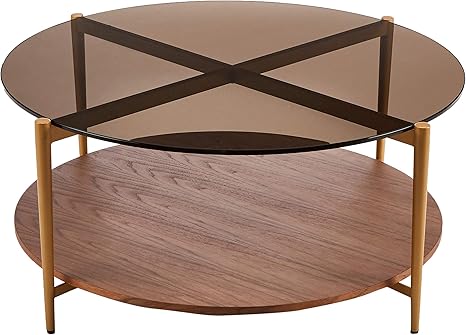 Amazon Marke Rivet Runder Couchtisch Mit Regalboden 80 X 80 Cm Glas Nussbaum Amazon De Kuche Haushalt Wohnen Runder Couchtisch Mit Glasplatte