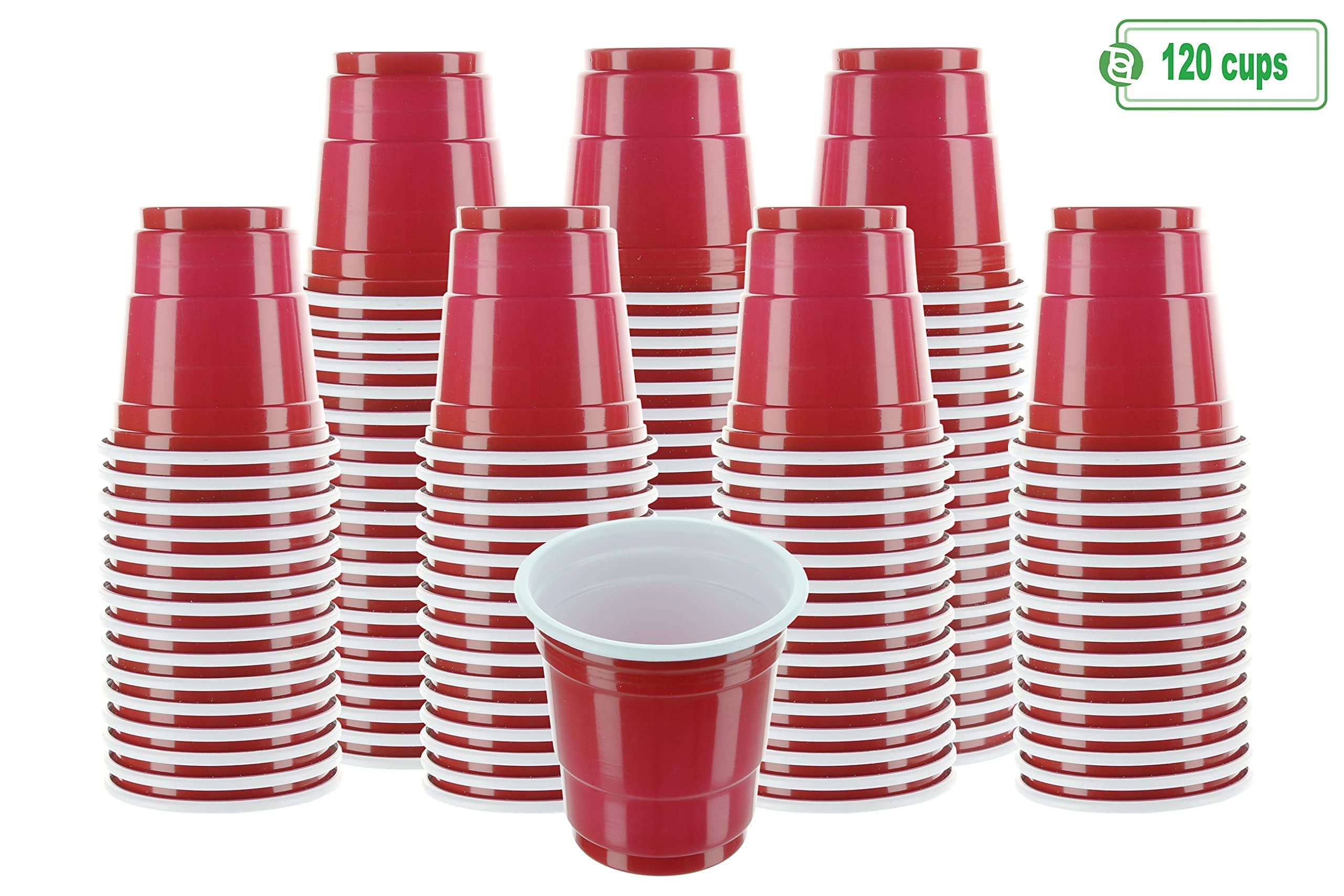 PARTY BARGAINS 2oz Plastic Shot Glasses (120 Pack) Mini Red