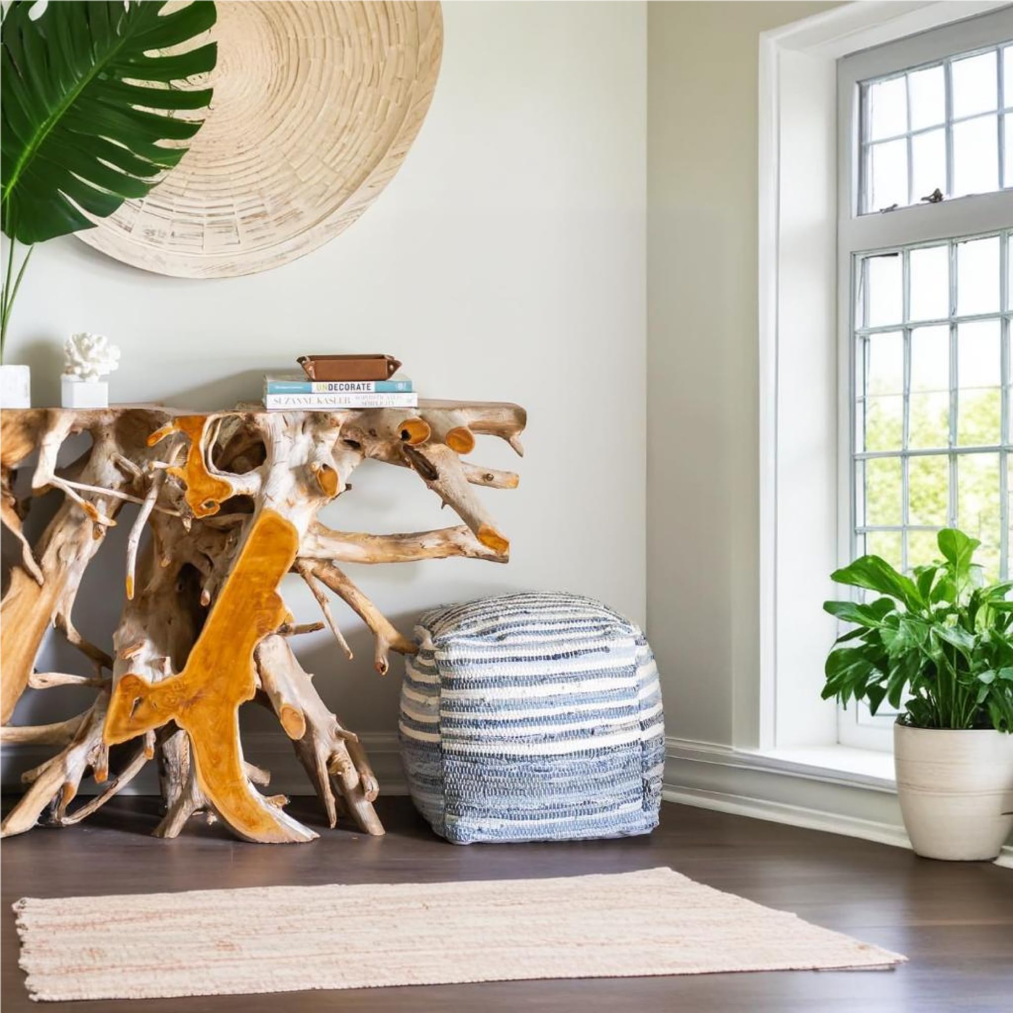 Mark&Day Pouf Ottoman, Korneuburg Natural Fiber Navy Cube Pouf Foot Rest for Living Room, Bedroom and Boho Home Decor (16