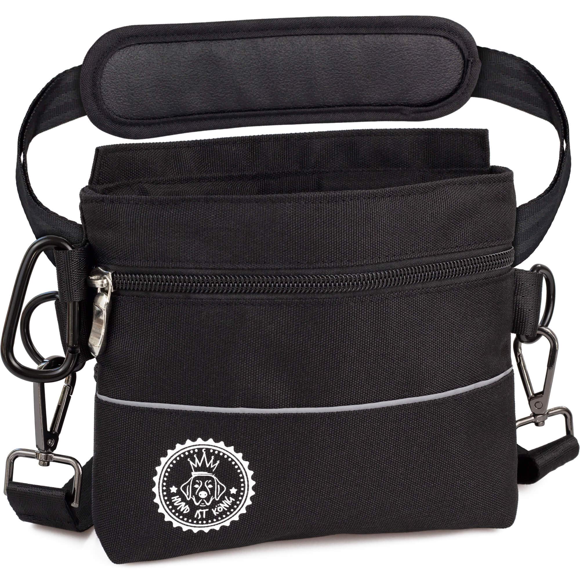 HUND IST KÖNIG Bolsa de premios para perros con bolsillo magnético para una mano, 2 bolsillos con cremallera, bolsillo interior extraíble, correas acolchadas para el hombro, mosquetón gratuito.