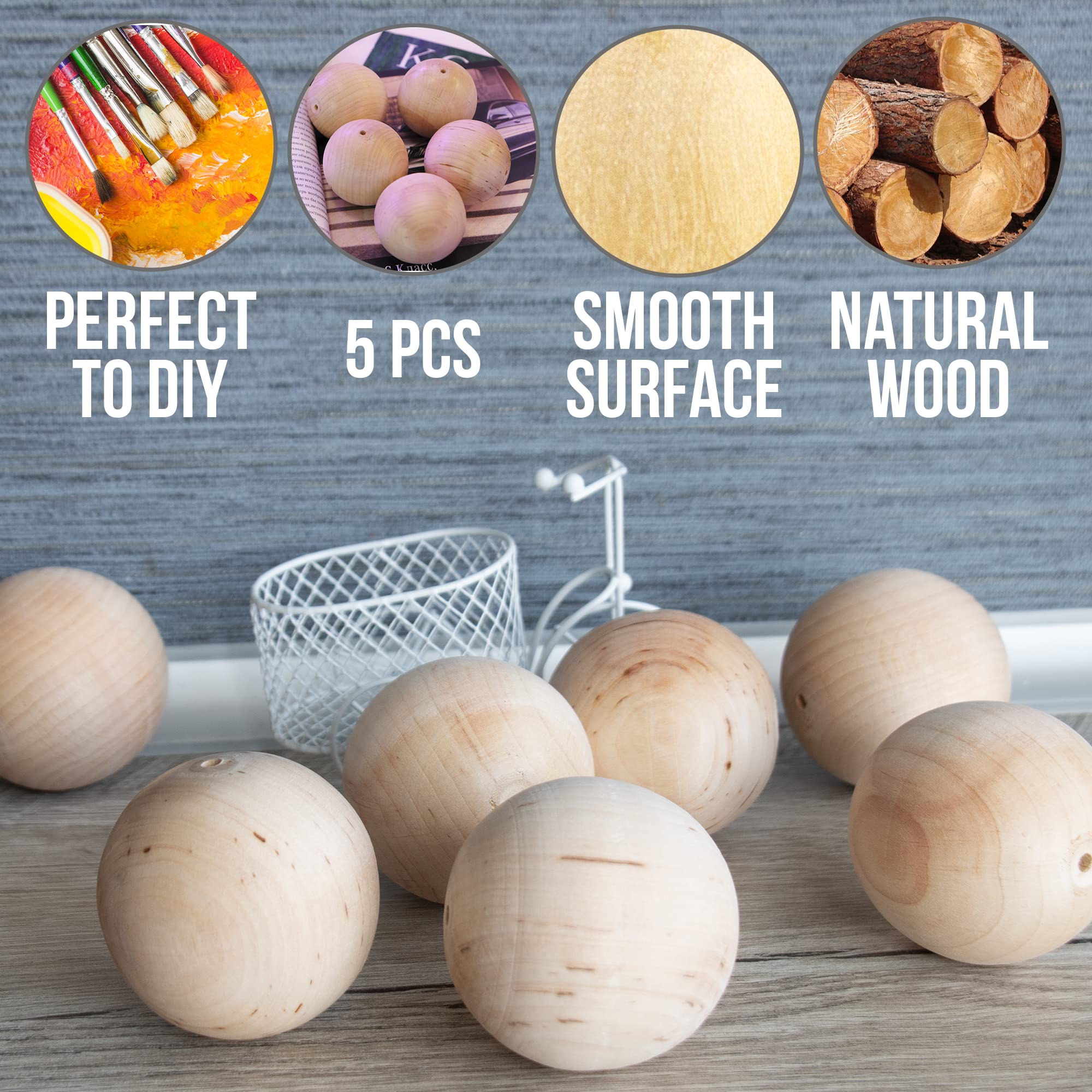 Gedotec boekenhouten bollen | 10 stuks | Fijngeslepen houten ballen | Diameter 50 mm | Bolletjes zonder gat | Houtkralen voor knutselen en versieren | Houtkralen zonder chemicaliën | Natuurlijke
