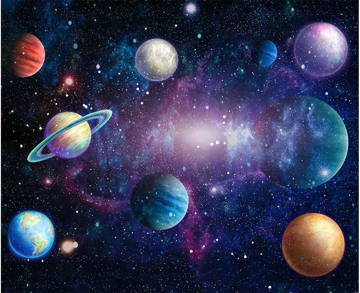 Outer Space Backdrop Starry Galaxy Banner for Baby Boys Girls Planet Theme Birthday Party, 118"x95.6" Nebula Photography Background Photoshoot Decorations Photo Studio Props Cake Table Decor