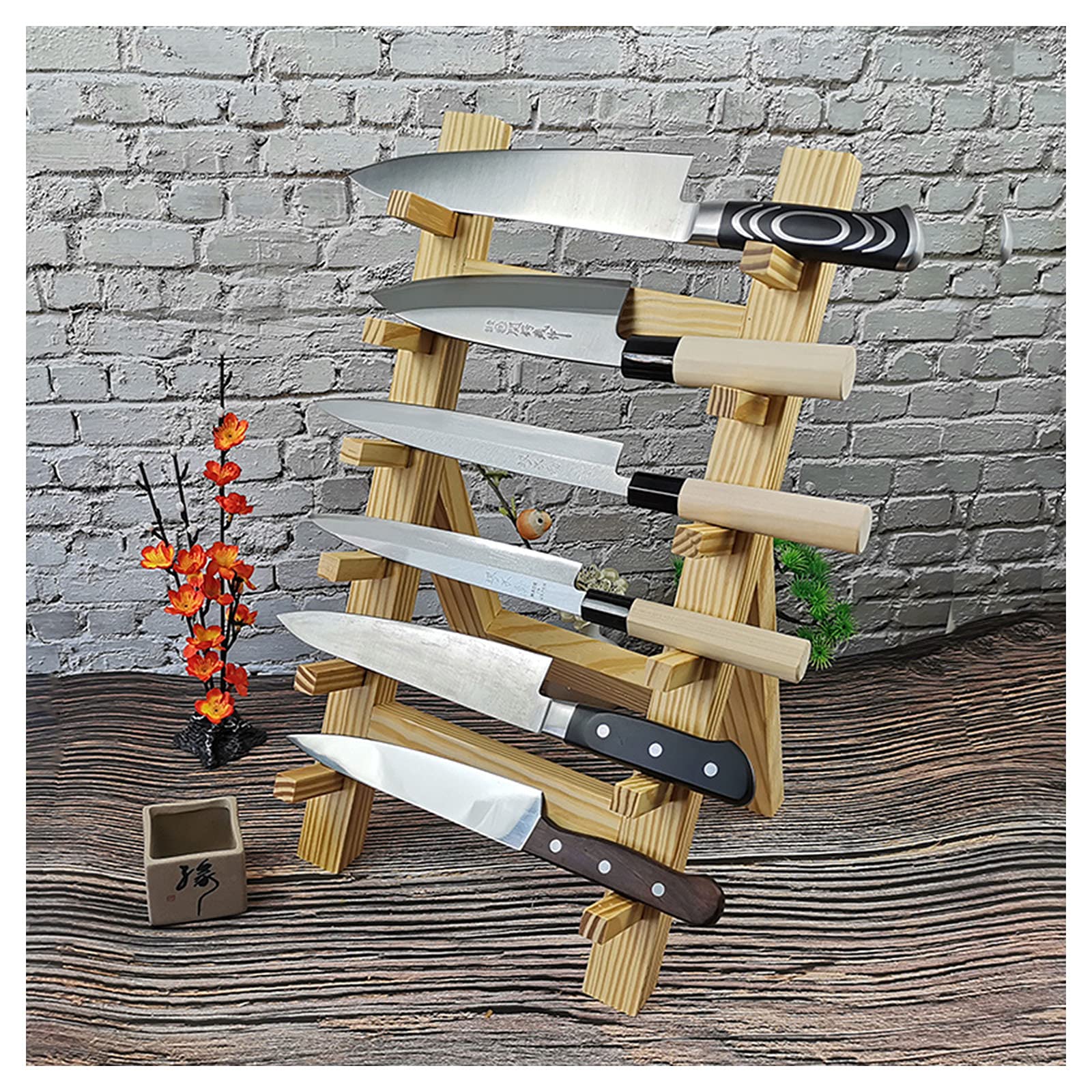 Porte-couteau de cuisine extra large en bois de pin camphré à 6 couches