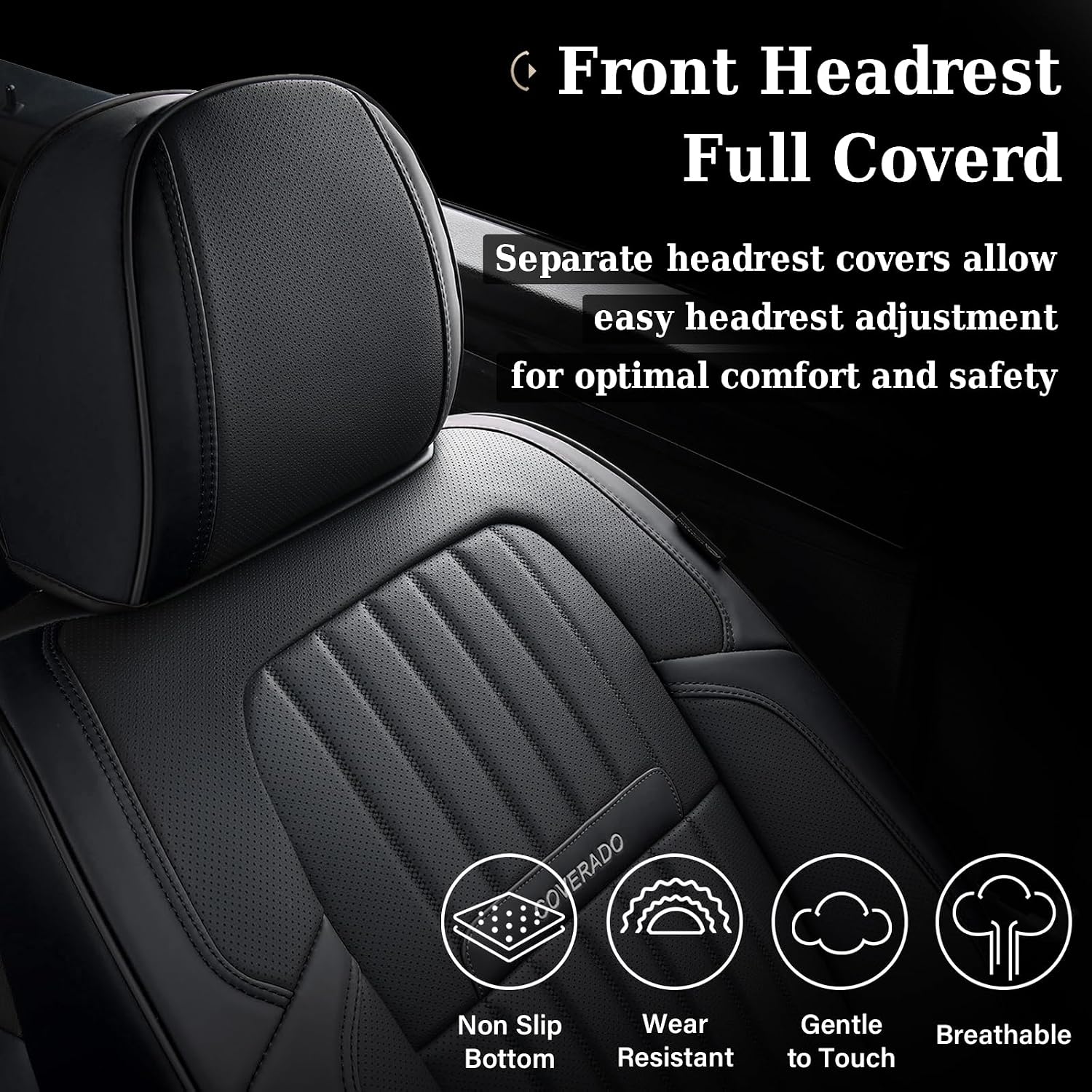 Coverado Car Seat Covers Front Seats – Waterproof Nappa Leather, Universal Fit, Black - Image 7